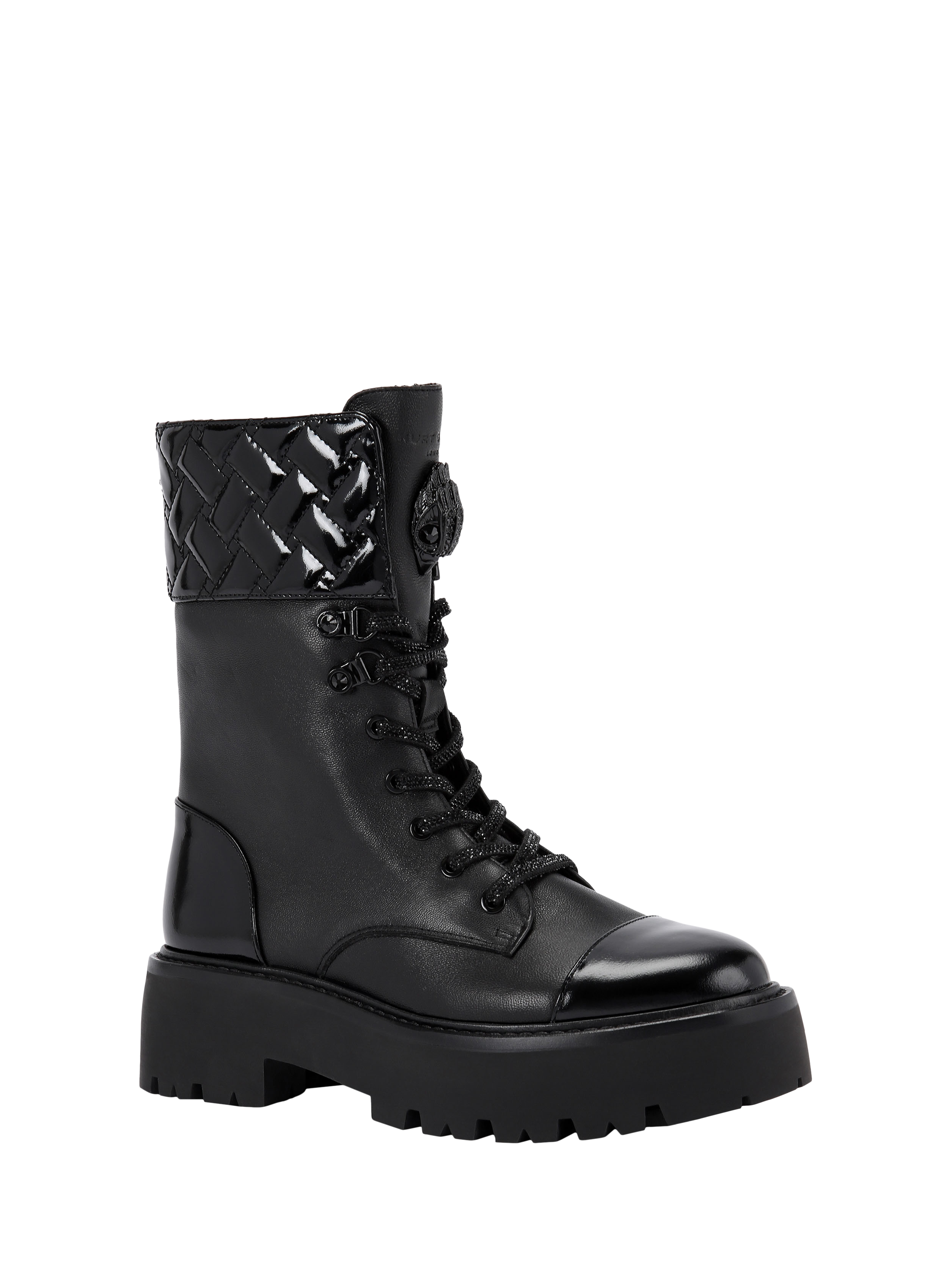 Product image 3 of 6, which shows Kurt Geiger London Kensington Cuff Leather Lace Up Calf Boots, Black, 3