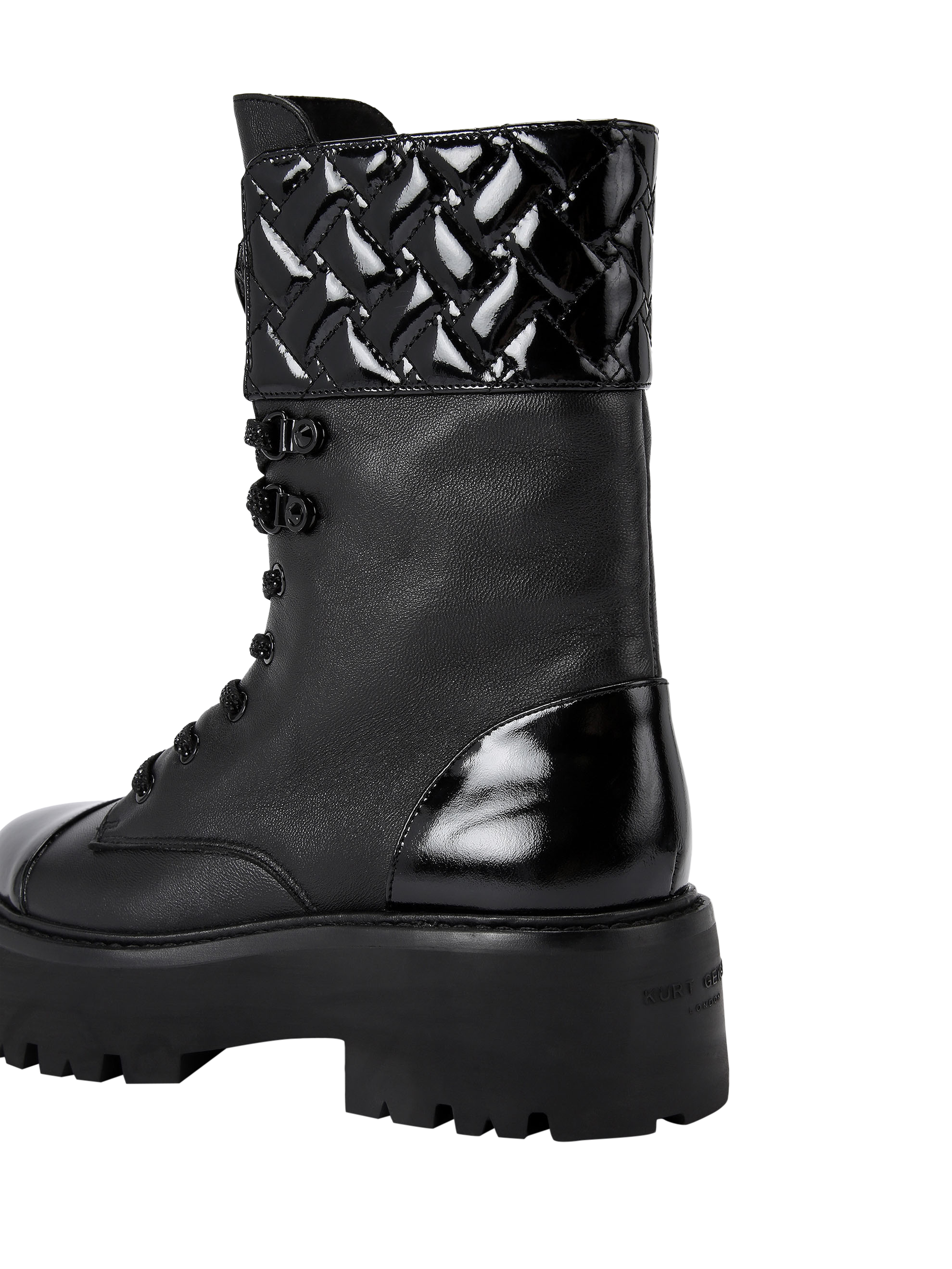 Product image 4 of 6, which shows Kurt Geiger London Kensington Cuff Leather Lace Up Calf Boots, Black, 3