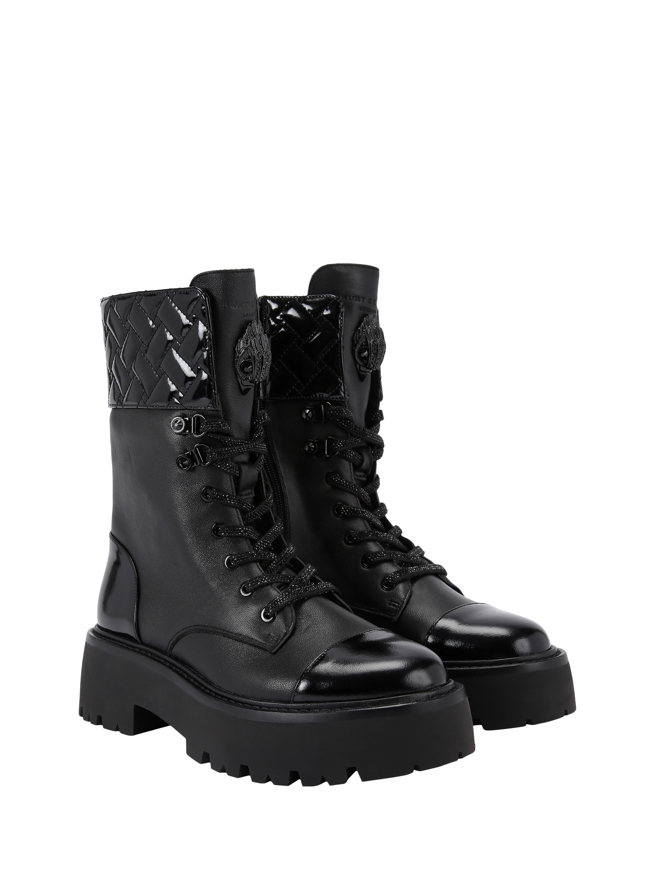 Product image 5 of 6, which shows Kurt Geiger London Kensington Cuff Leather Lace Up Calf Boots, Black, 3