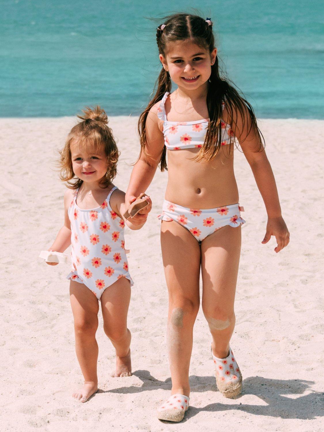 Product image 3 of 9, which shows Swim Essentials Kids' UV Bikini, Flower Hearts, 4-6 years