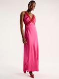 OMNES Aurelia Satin Lace Trim Dress, Cerise/Red