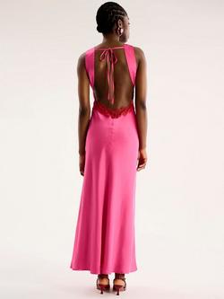 OMNES Aurelia Satin Lace Trim Dress - view 2, Cerise/Red