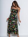 Pour Moi Strapless Shirred Bodice Maxi Beach Dress, Black/Multi