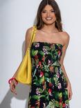 Pour Moi Strapless Shirred Bodice Maxi Beach Dress, Black/Multi