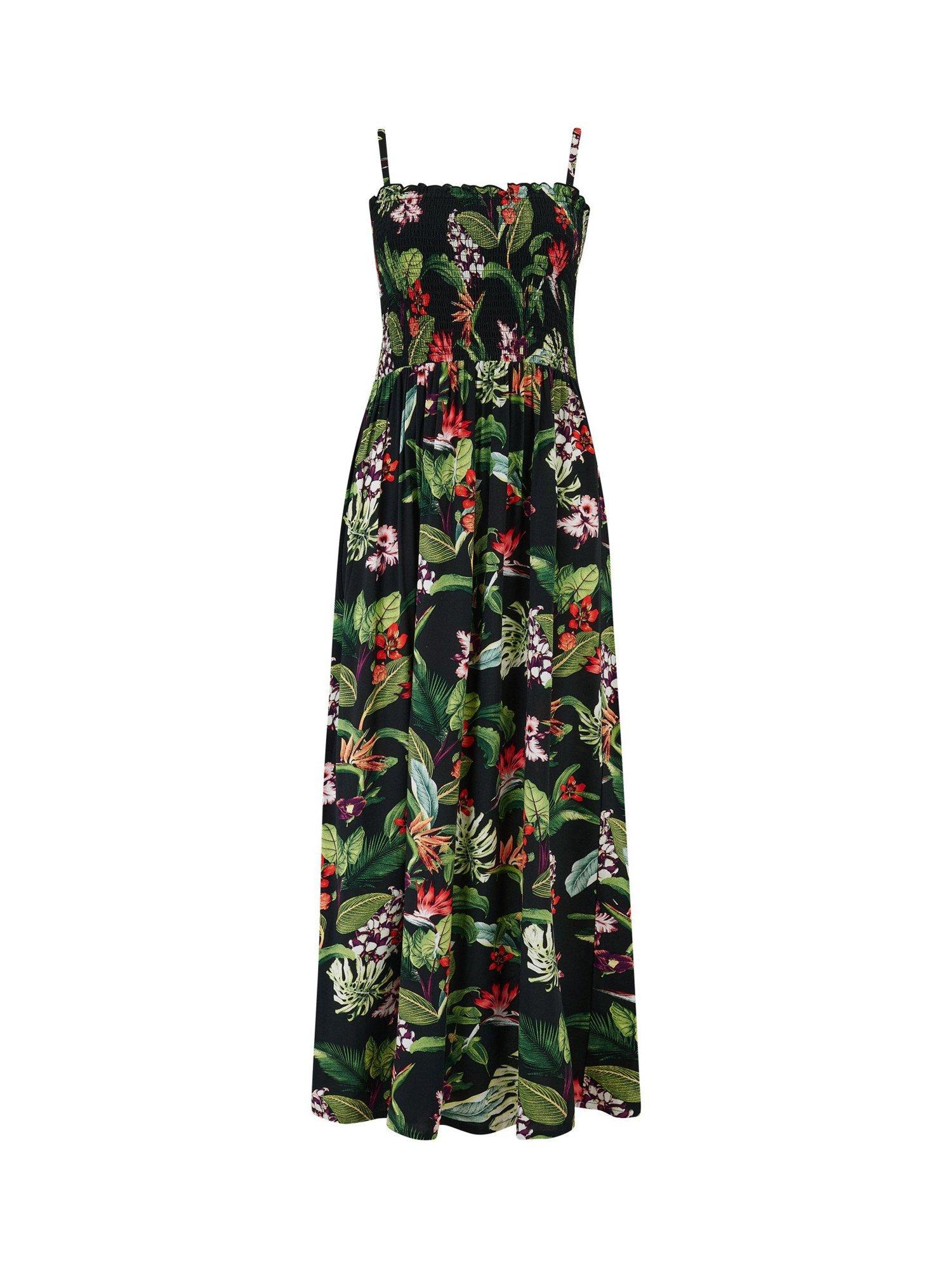 Product image 5 of 6, which shows Pour Moi Strapless Shirred Bodice Maxi Beach Dress, Black/Multi, 8