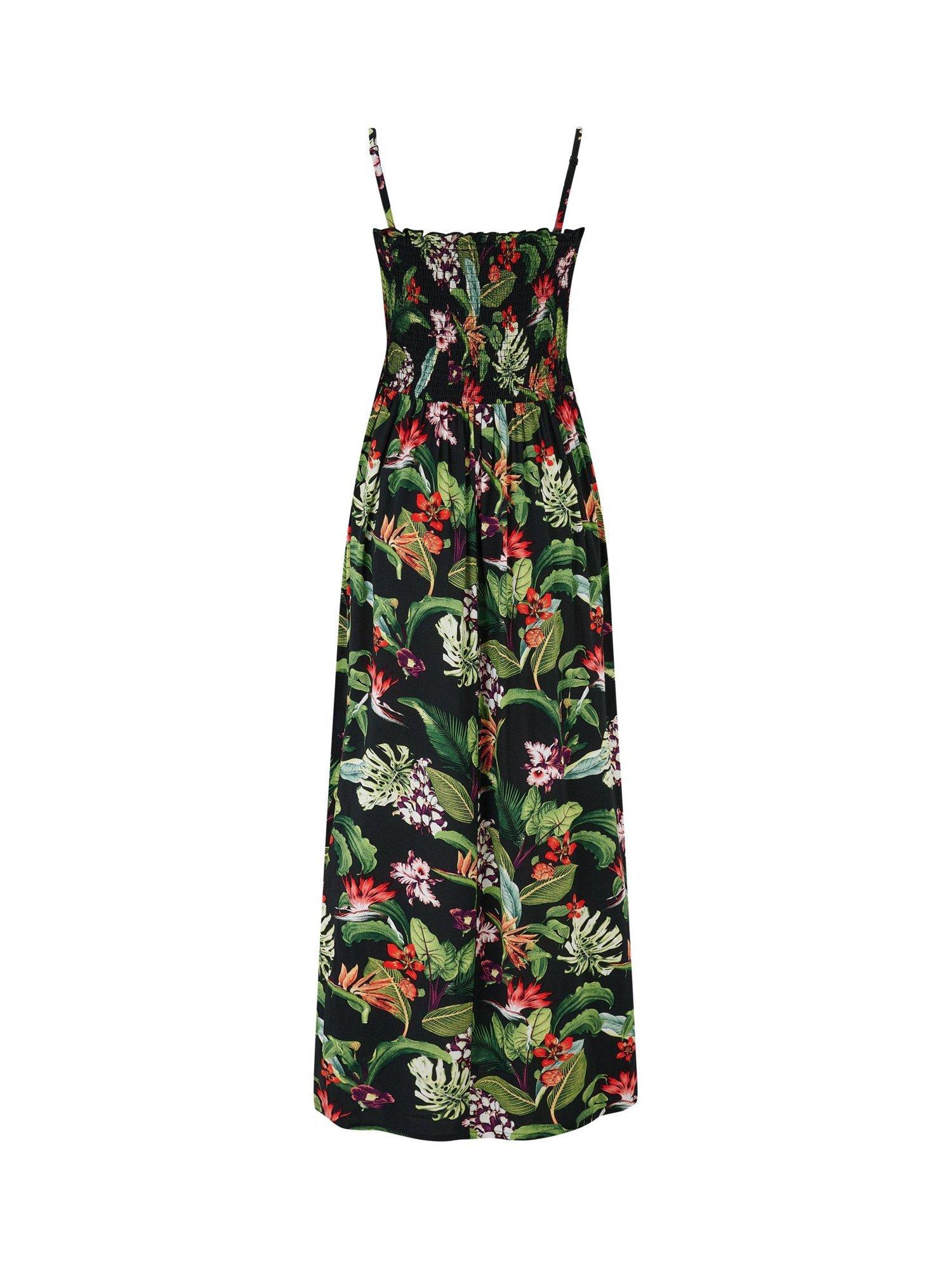 Product image 6 of 6, which shows Pour Moi Strapless Shirred Bodice Maxi Beach Dress, Black/Multi, 8