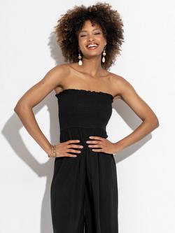 Pour Moi Strapless Shirred Bodice Crop Leg Beach Jumpsuit, Black - view 2, Black