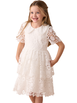 Angel & Rocket Kids' Mavea Peter Pan Collar Tiered Lace Dress, White - view 2, White