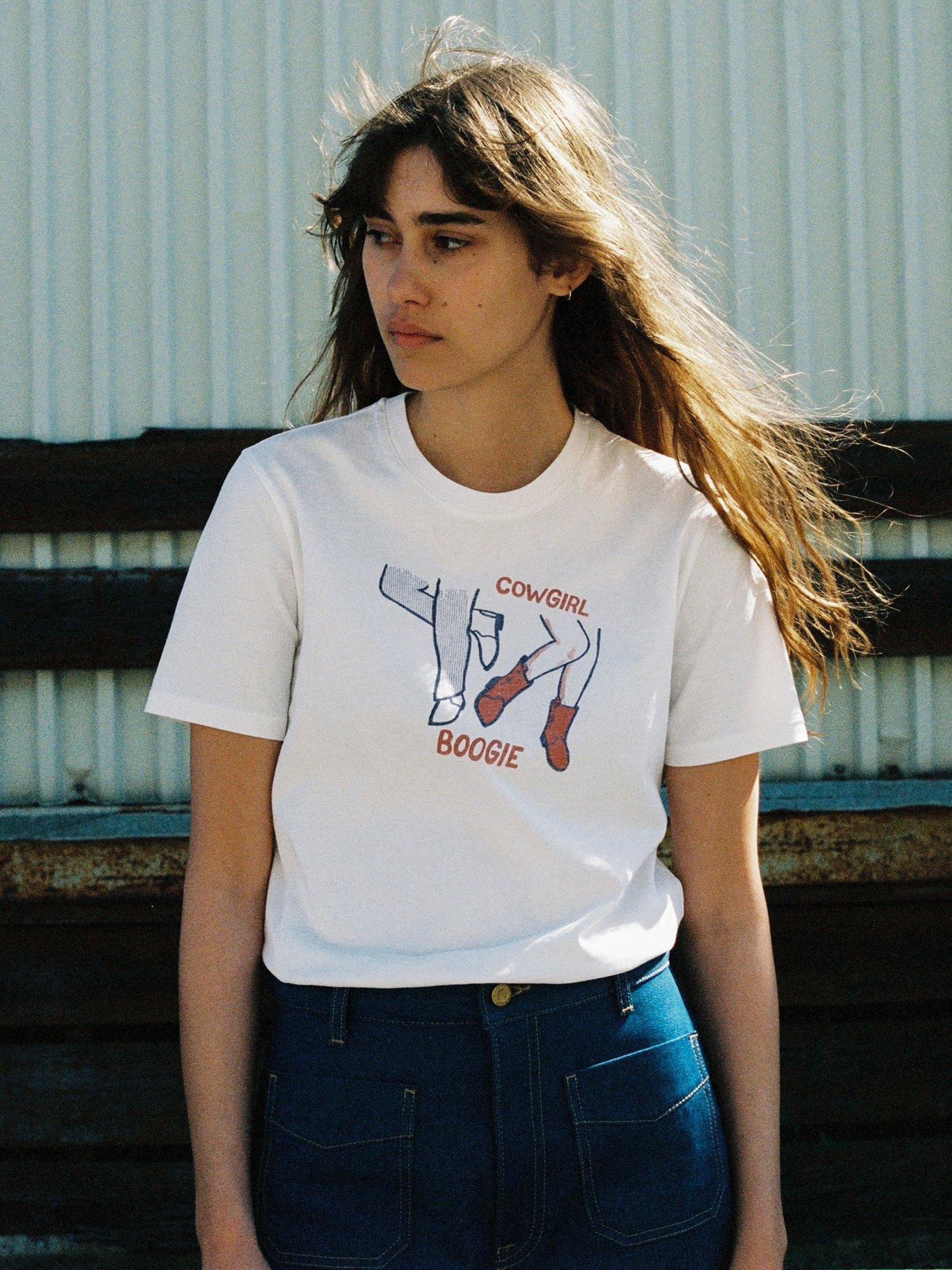 Product image 2 of 5, which shows Nudie Jeans Joni Cowgirl Boogie T-Shirt, White, XS