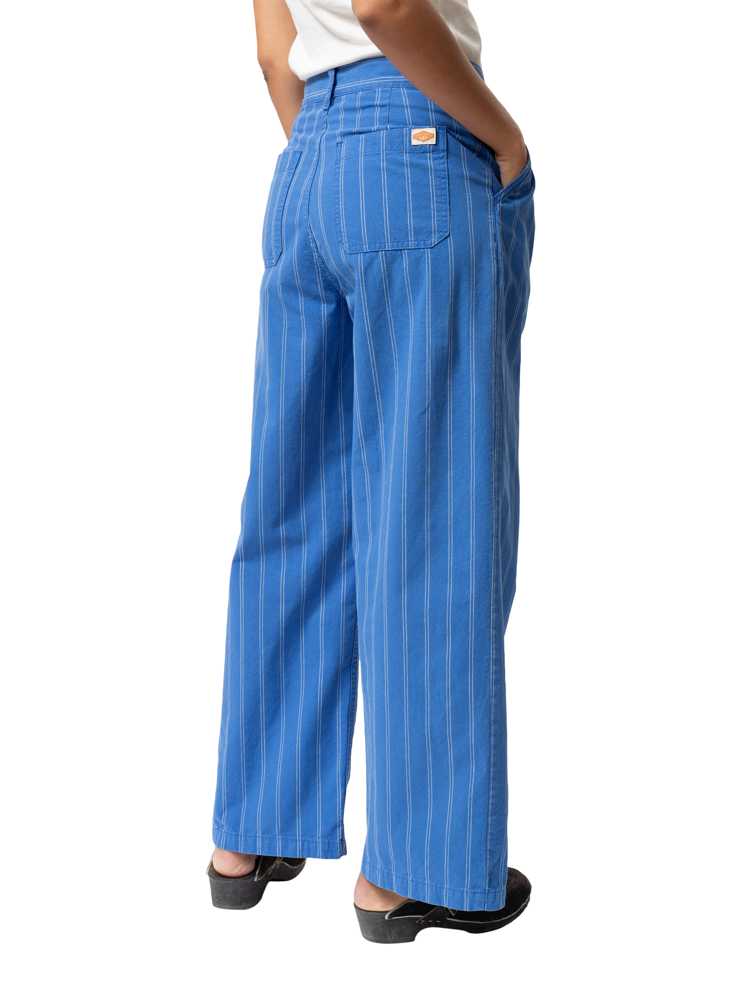 Product image 2 of 8, which shows Nudie Jeans Gullan Stripe Trousers, Blue/White, 26