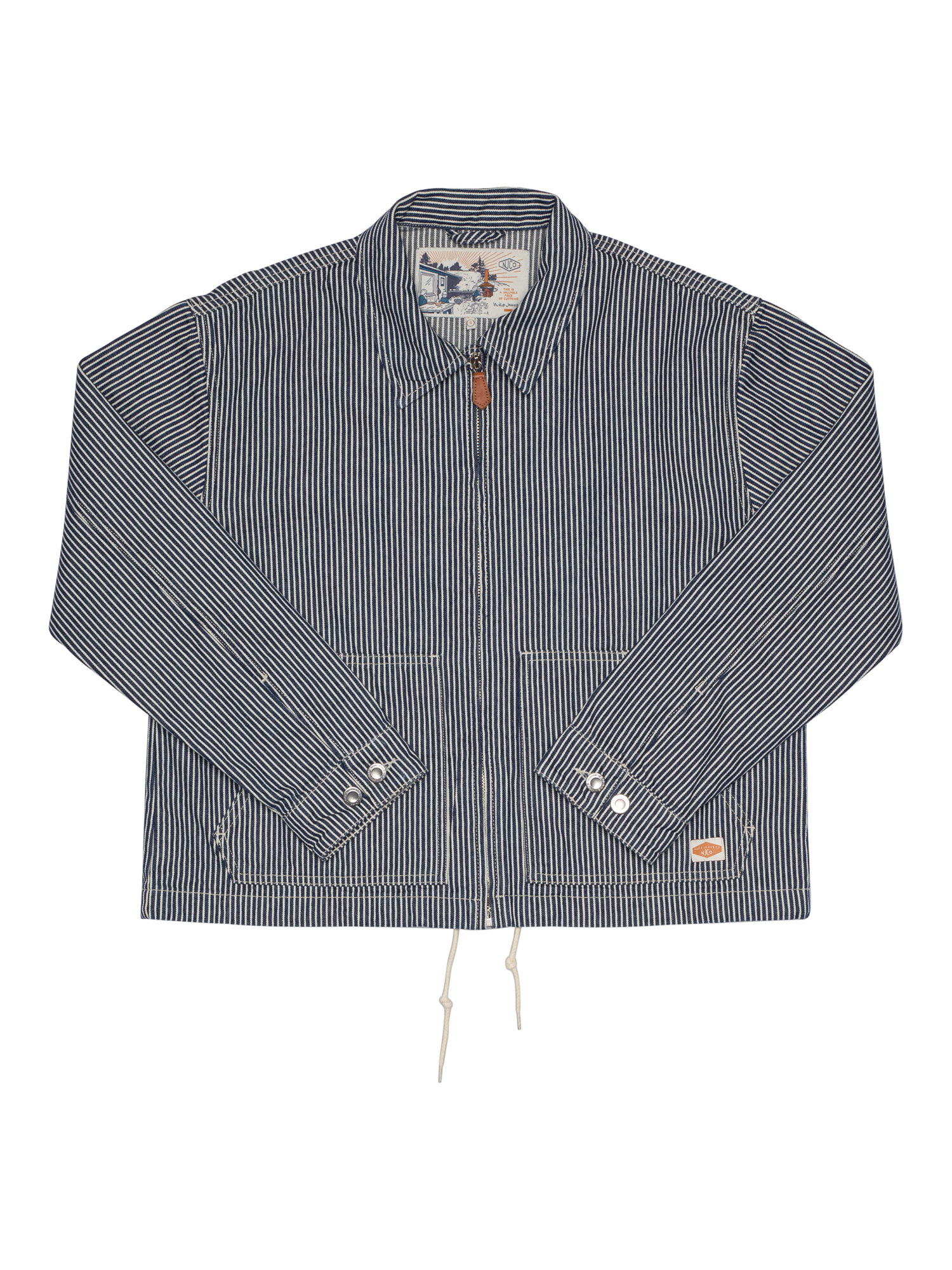 Product image 2 of 7, which shows Nudie Jeans Jade Stripe Zip Jacket, Blue/White, XS