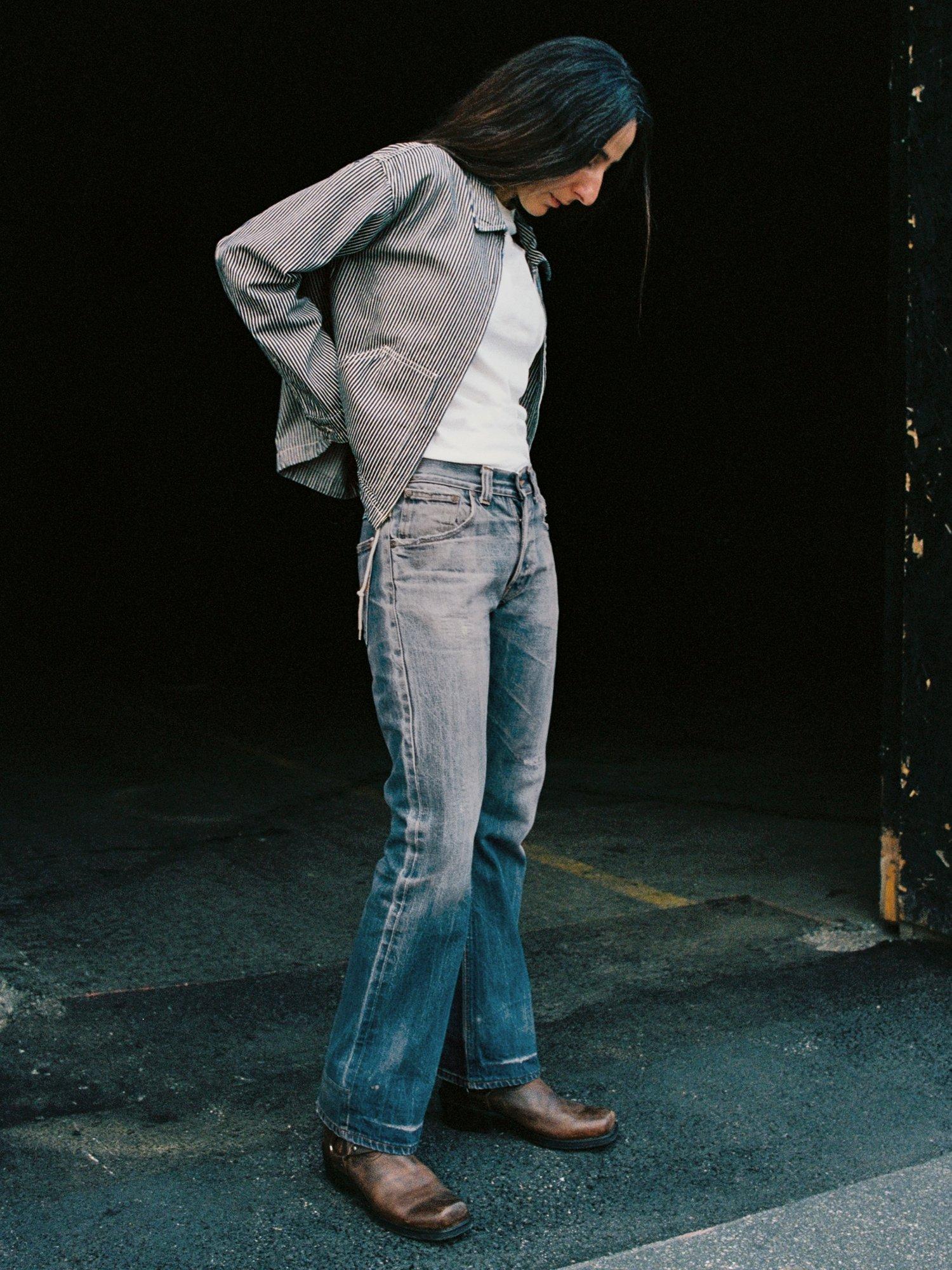 Product image 7 of 7, which shows Nudie Jeans Jade Stripe Zip Jacket, Blue/White, XS