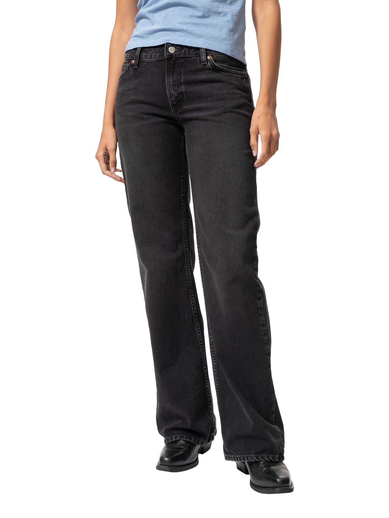 Product image 2 of 9, which shows Nudie Jeans Heidi Wide Leg Jeans, Black, W24/L30