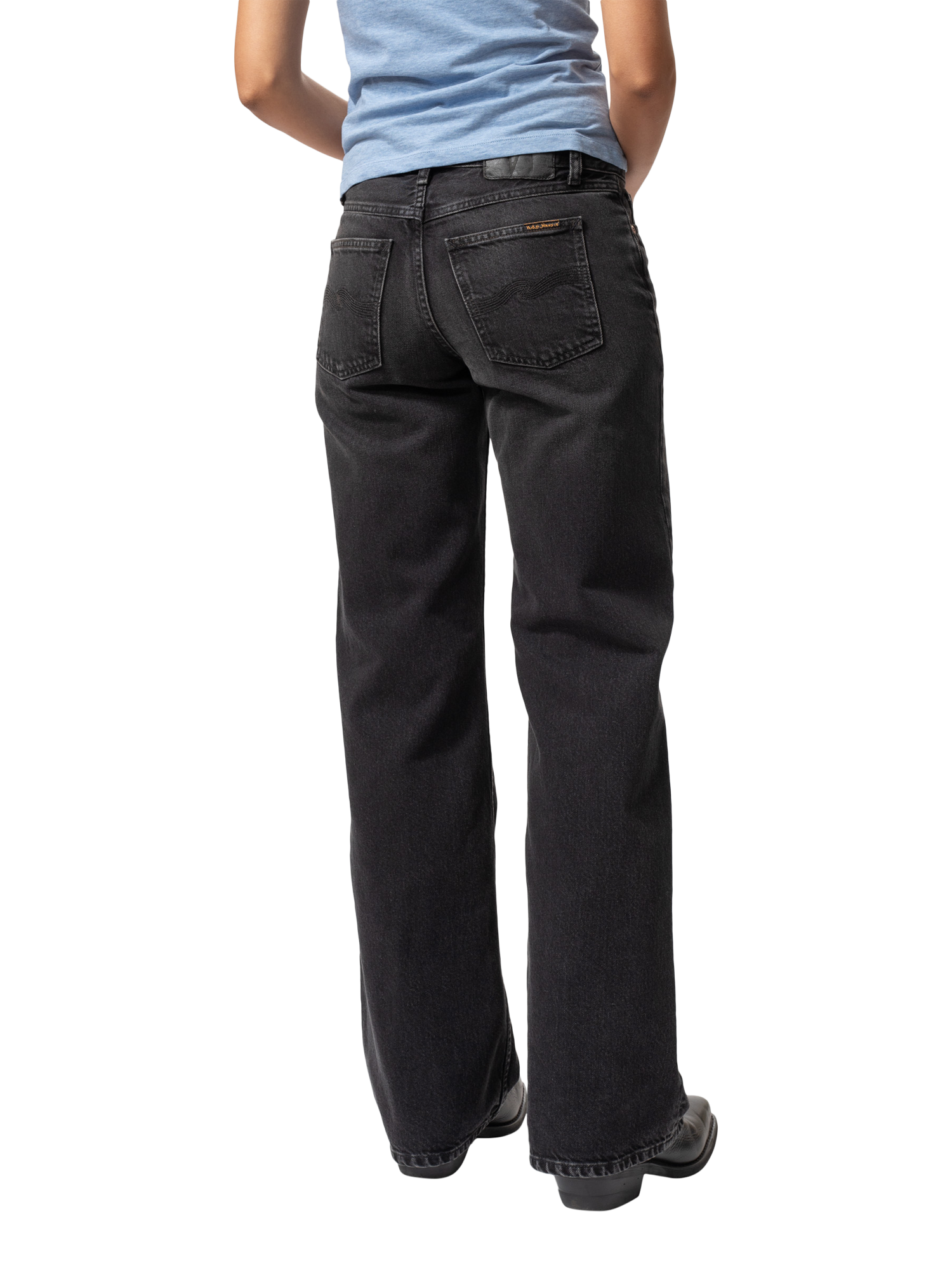Product image 3 of 9, which shows Nudie Jeans Heidi Wide Leg Jeans, Black, W24/L30