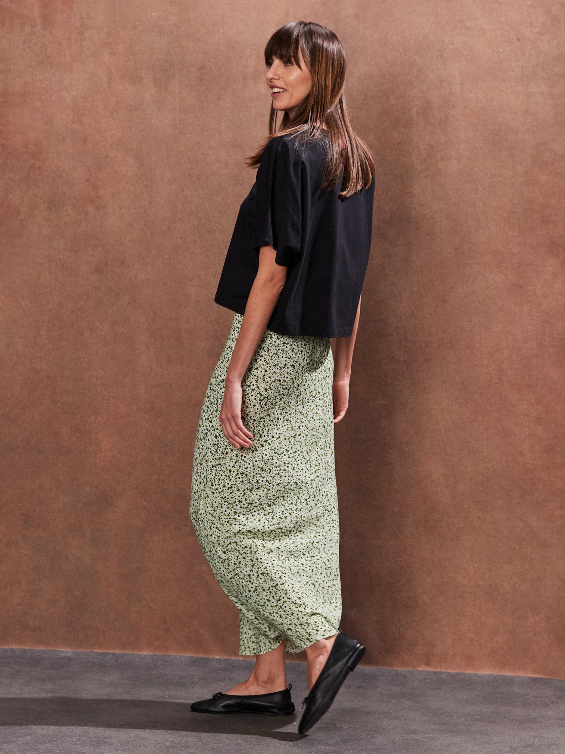 Product image 4 of 4, which shows Ro&Zo Ditsy Print Bias Cut Maxi Skirt, Green, 6