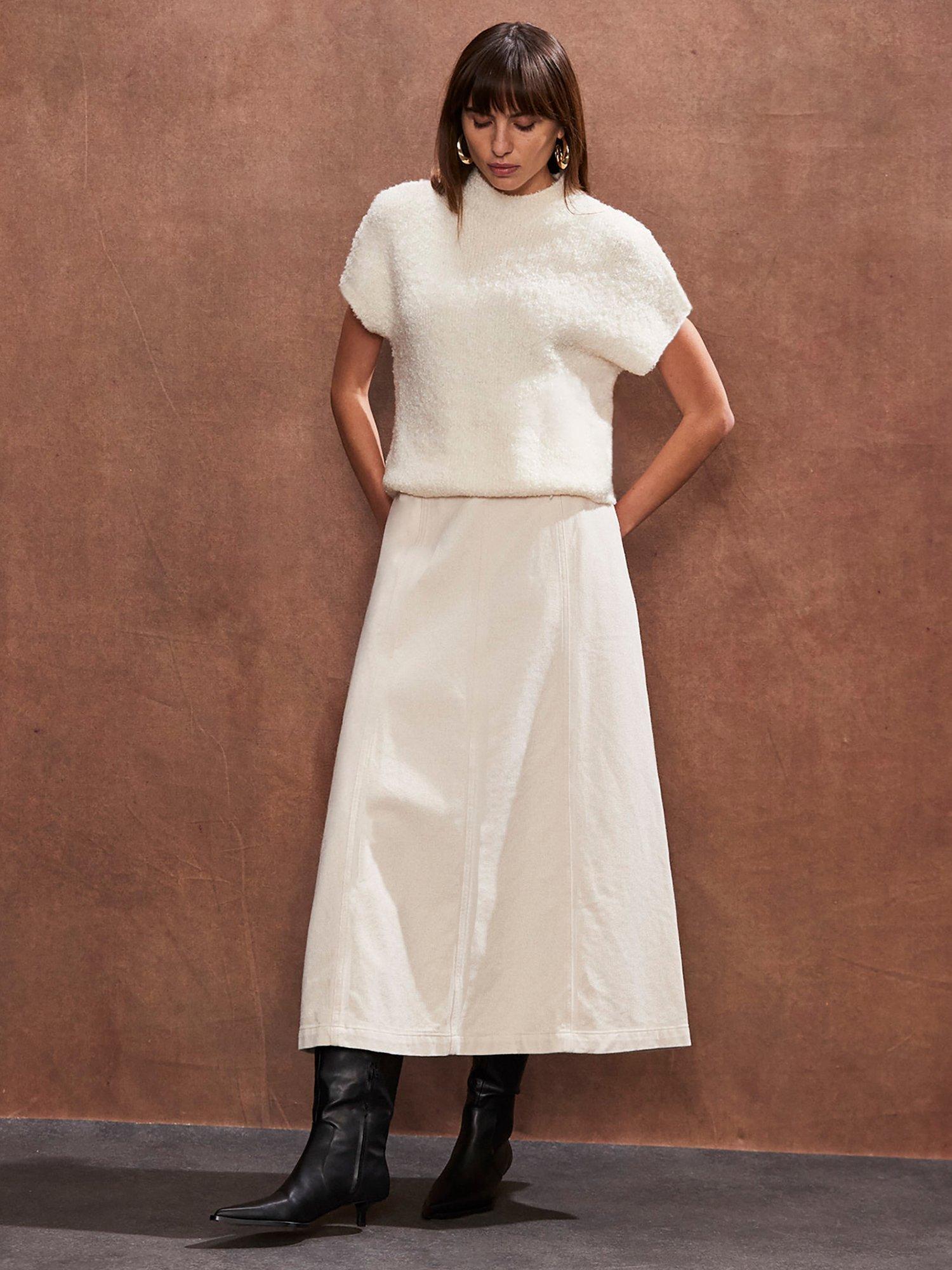 Product image 1 of 4, which shows Ro&Zo Denim A-Line Skirt, Natural, 8