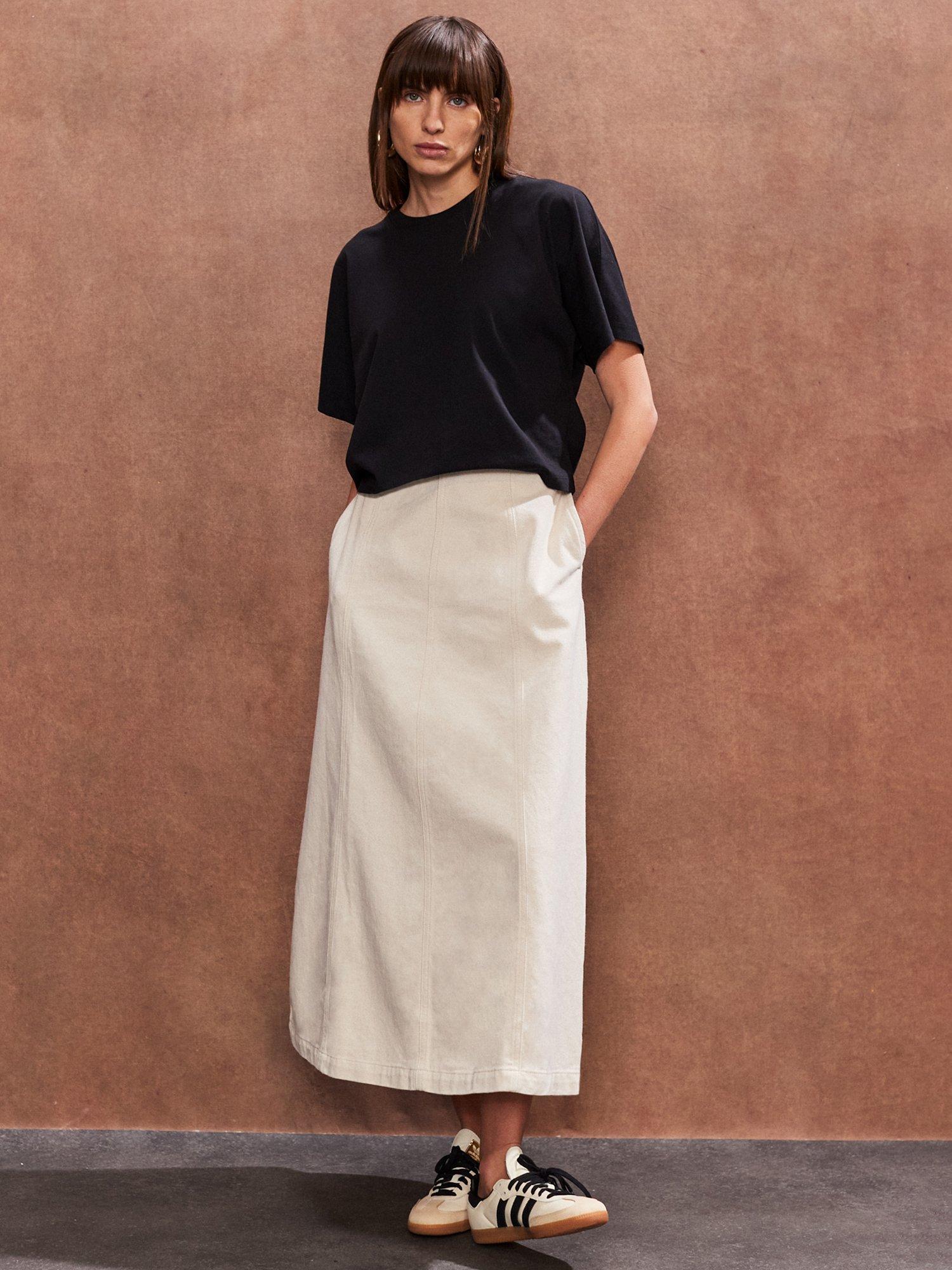 Product image 3 of 4, which shows Ro&Zo Denim A-Line Skirt, Natural, 8
