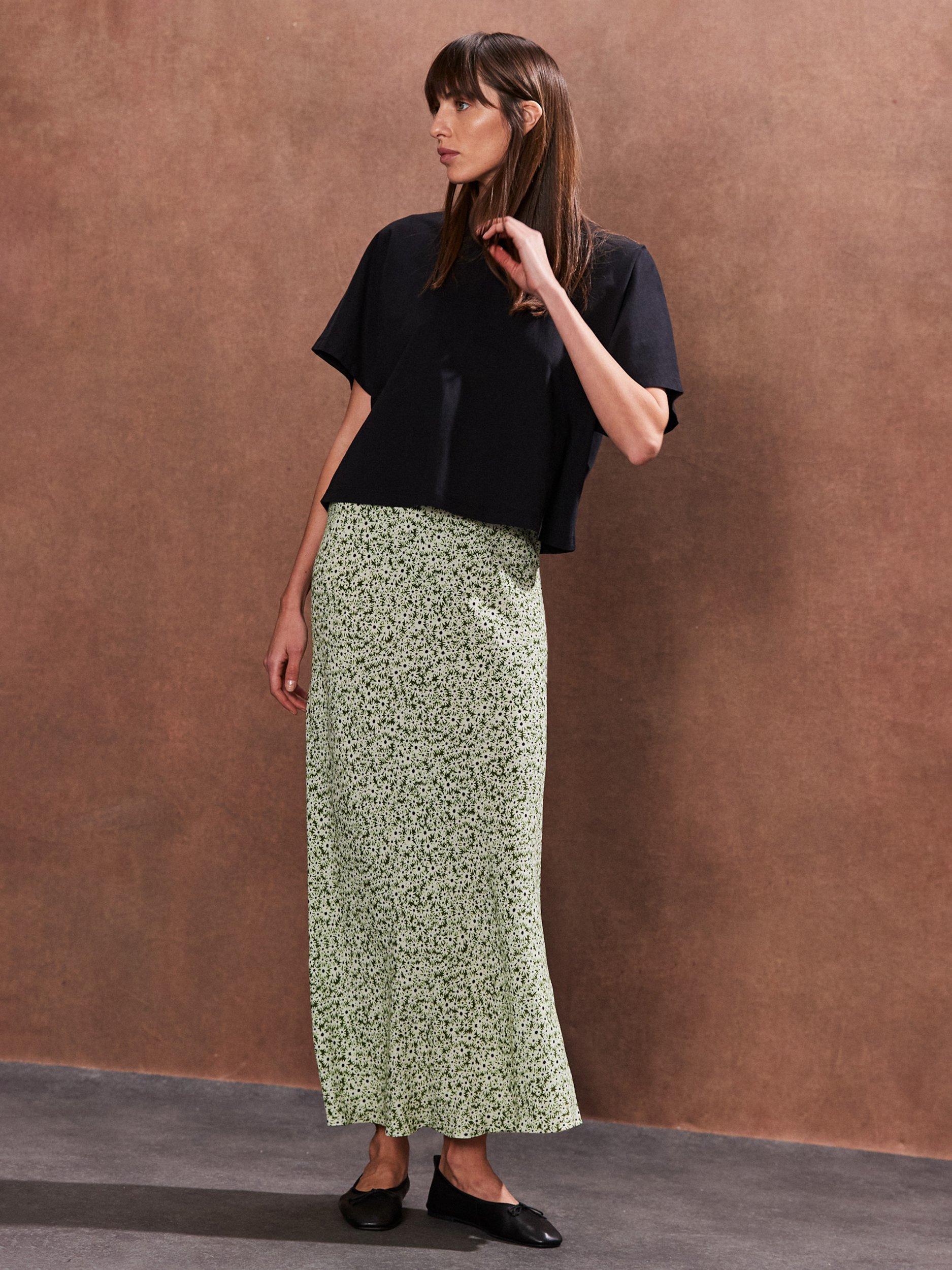 Ro&Zo Petite Ditsy Print Bias Cut Skirt, Green
