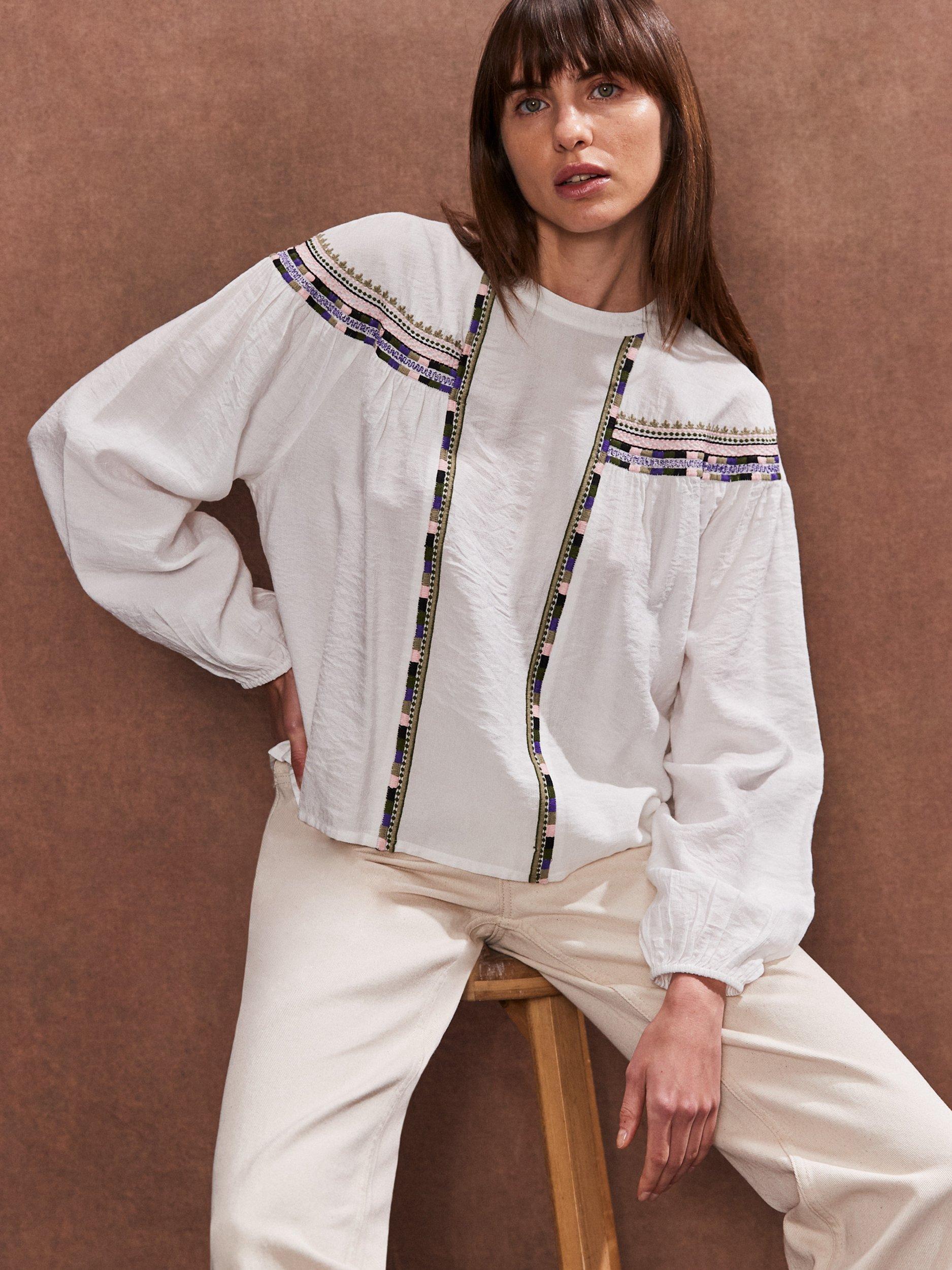 Product image 1 of 3, which shows Ro&Zo Multi Embroidered Detail Blouse, White, 6
