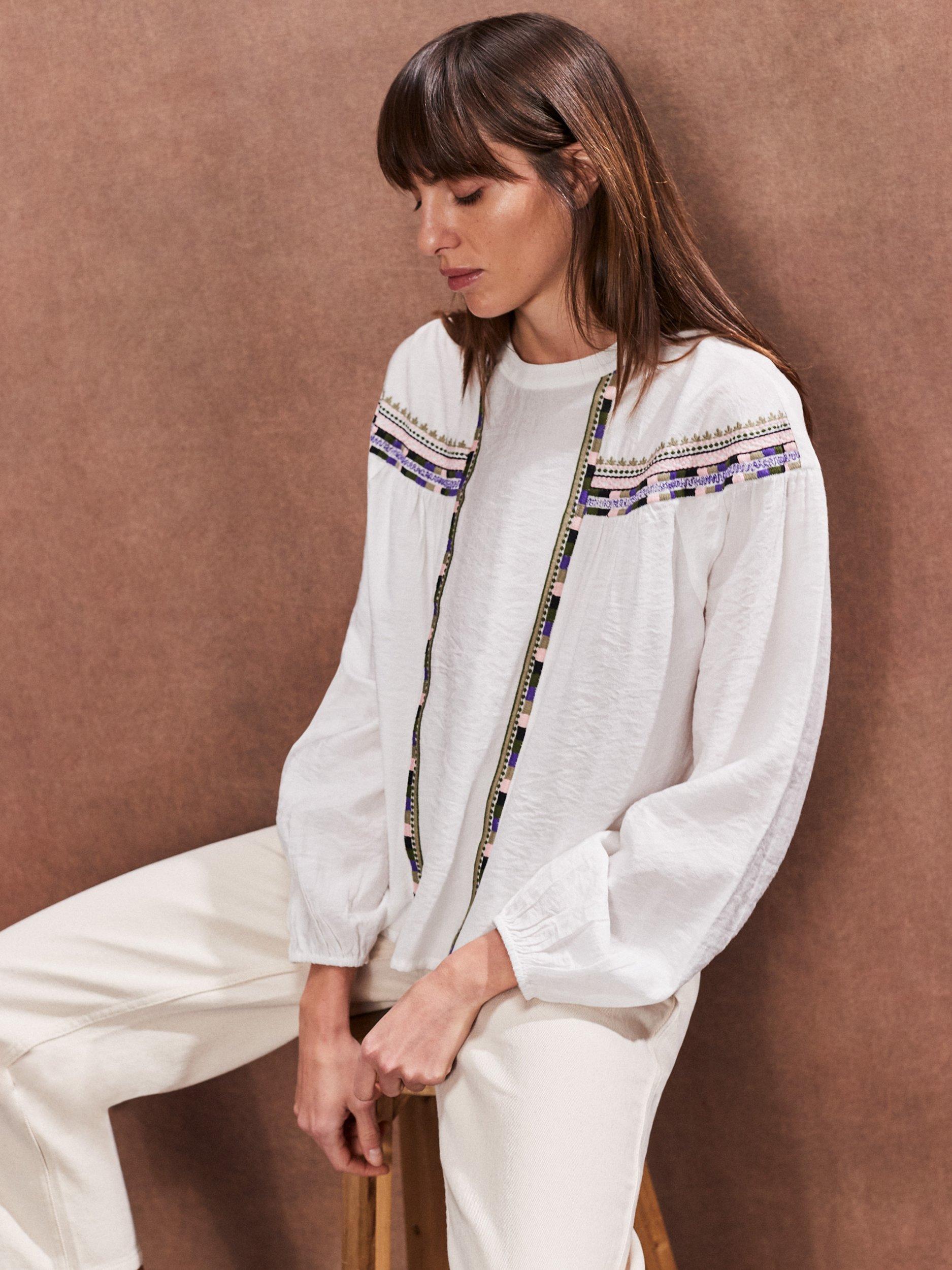 Product image 2 of 3, which shows Ro&Zo Multi Embroidered Detail Blouse, White, 6
