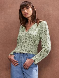 Ro&Zo Ditsy Print Pintuck Top, Green - view 2, Green