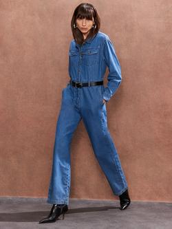 Ro&Zo Petite Utility Denim Jumpsuit, Blue, Blue