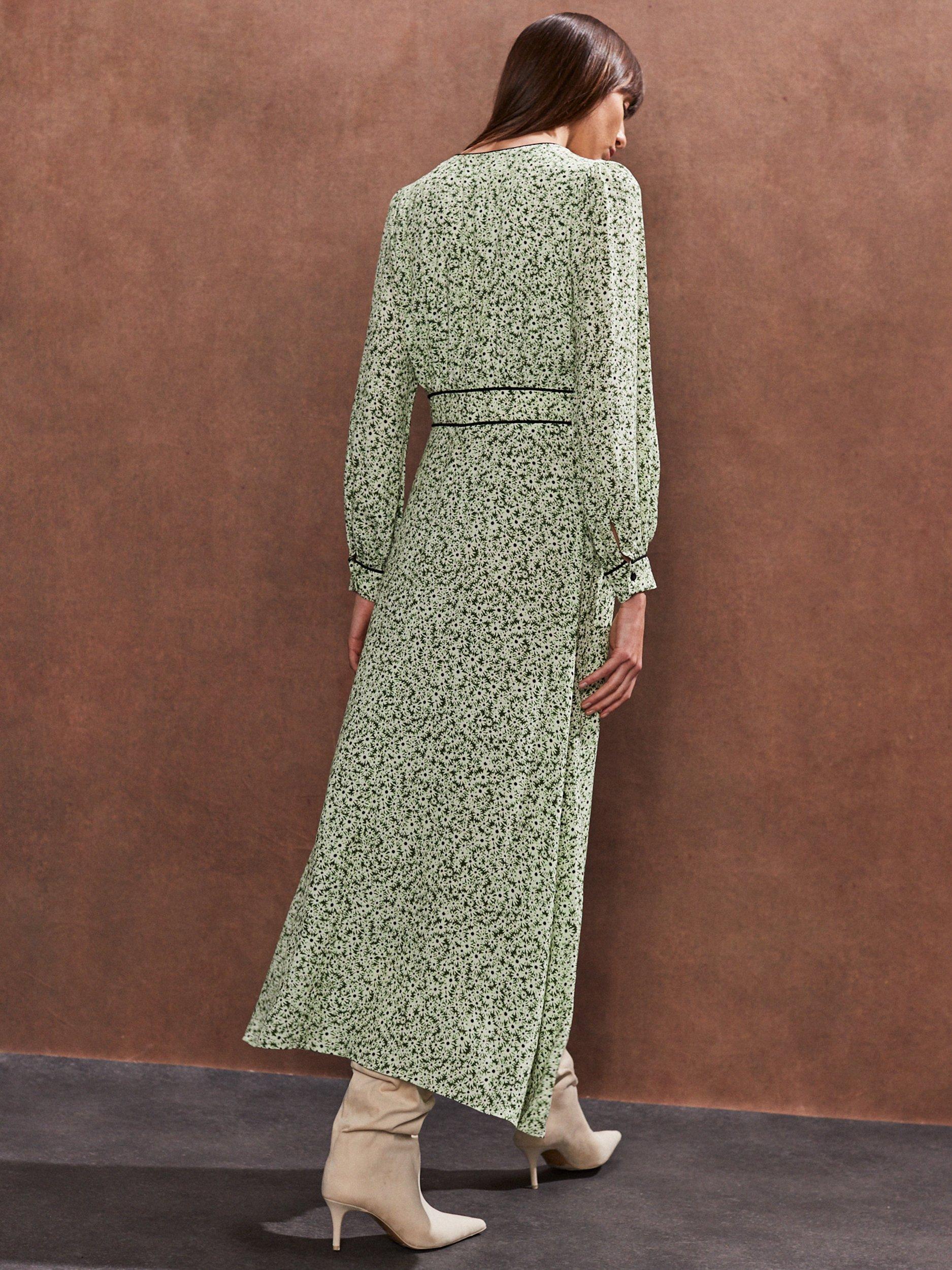 Product image 4 of 4, which shows Ro&Zo Petite Ditsy Wait Detail Dress, Green, 10Pt