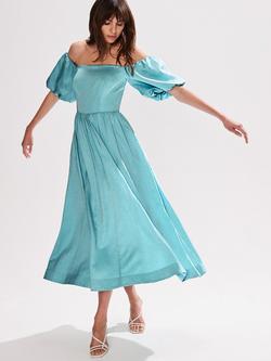 Ro&Zo Alba Bardot Puff Sleeve Dress, Blue