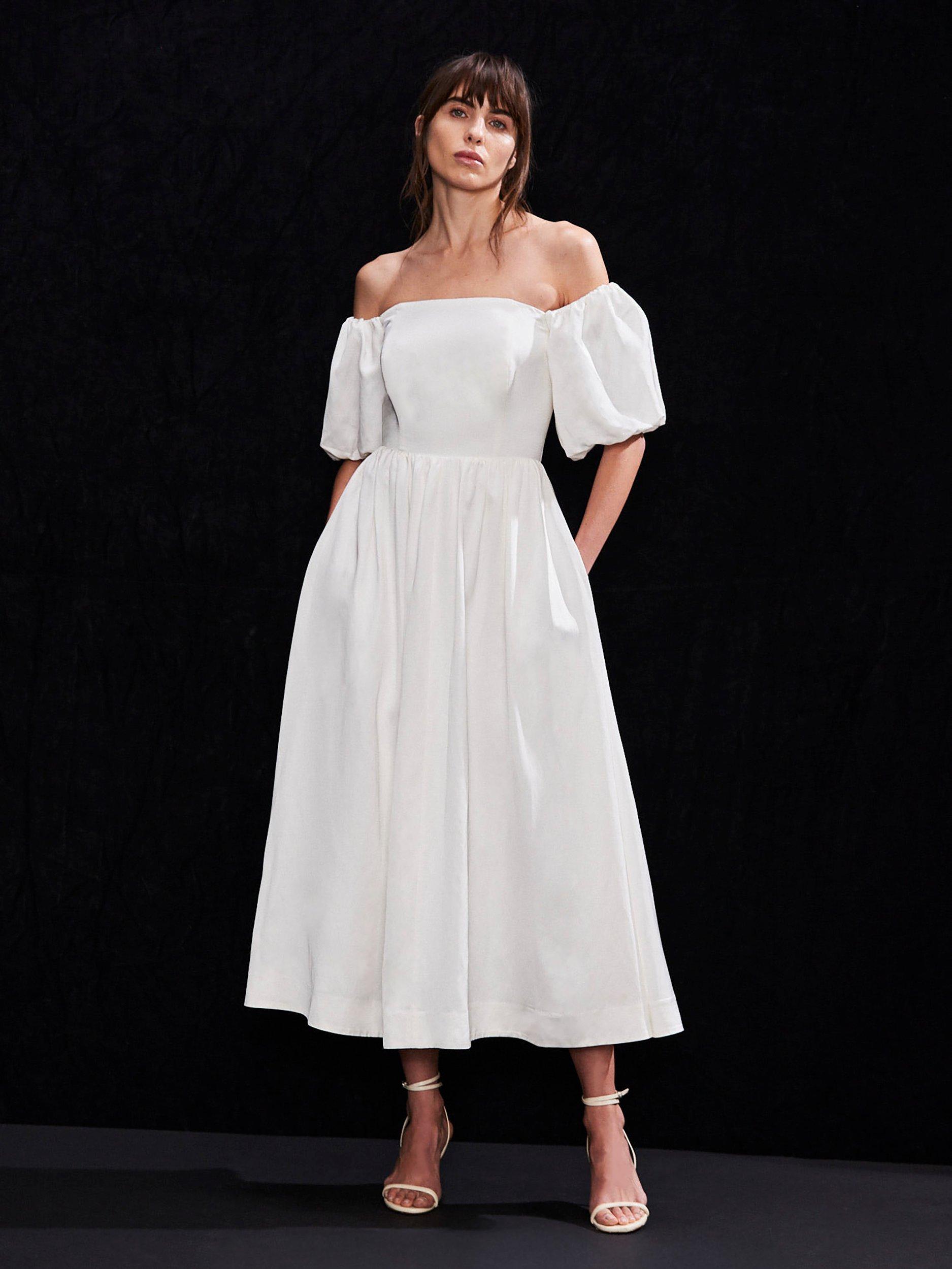 Product image 1 of 4, which shows Ro&Zo Alba Bardot Puff Sleeve Dress, White, 6
