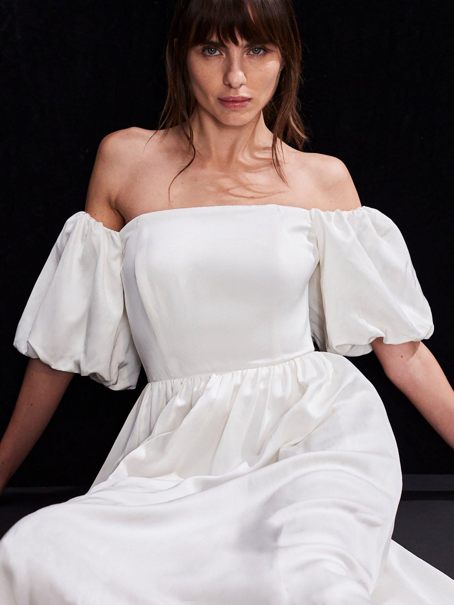 Product image 2 of 4, which shows Ro&Zo Alba Bardot Puff Sleeve Dress, White, 6