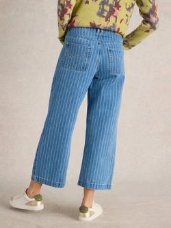 White Stuff Tia Stripe Organic Cotton Rich Crop Wide Leg Jeans, Blue - view 2, Blue