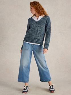 White Stuff Tia Wide Leg Crop Jeans, Mid Blue