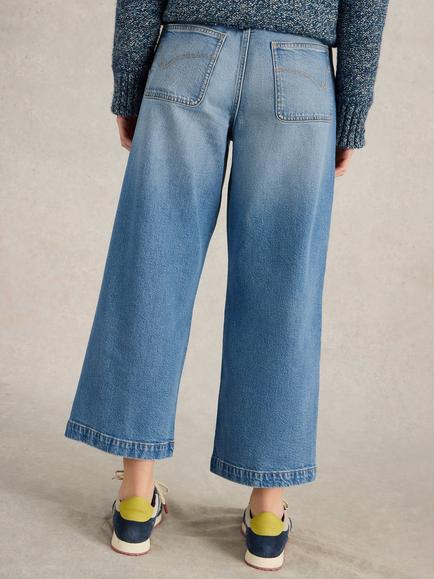 White Stuff Tia Wide Leg Crop Jeans - view 2, Mid Blue