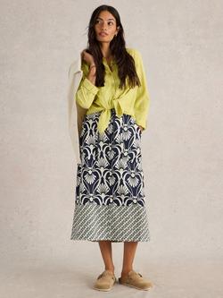 White Stuff Elle Abstract Linen Blend Skirt, Navy/Multi, Navy/Multi