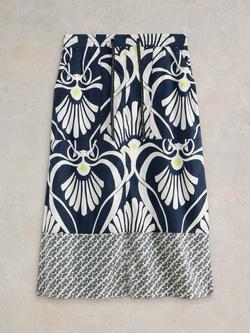 White Stuff Elle Abstract Linen Blend Skirt, Navy/Multi - view 2, Navy/Multi