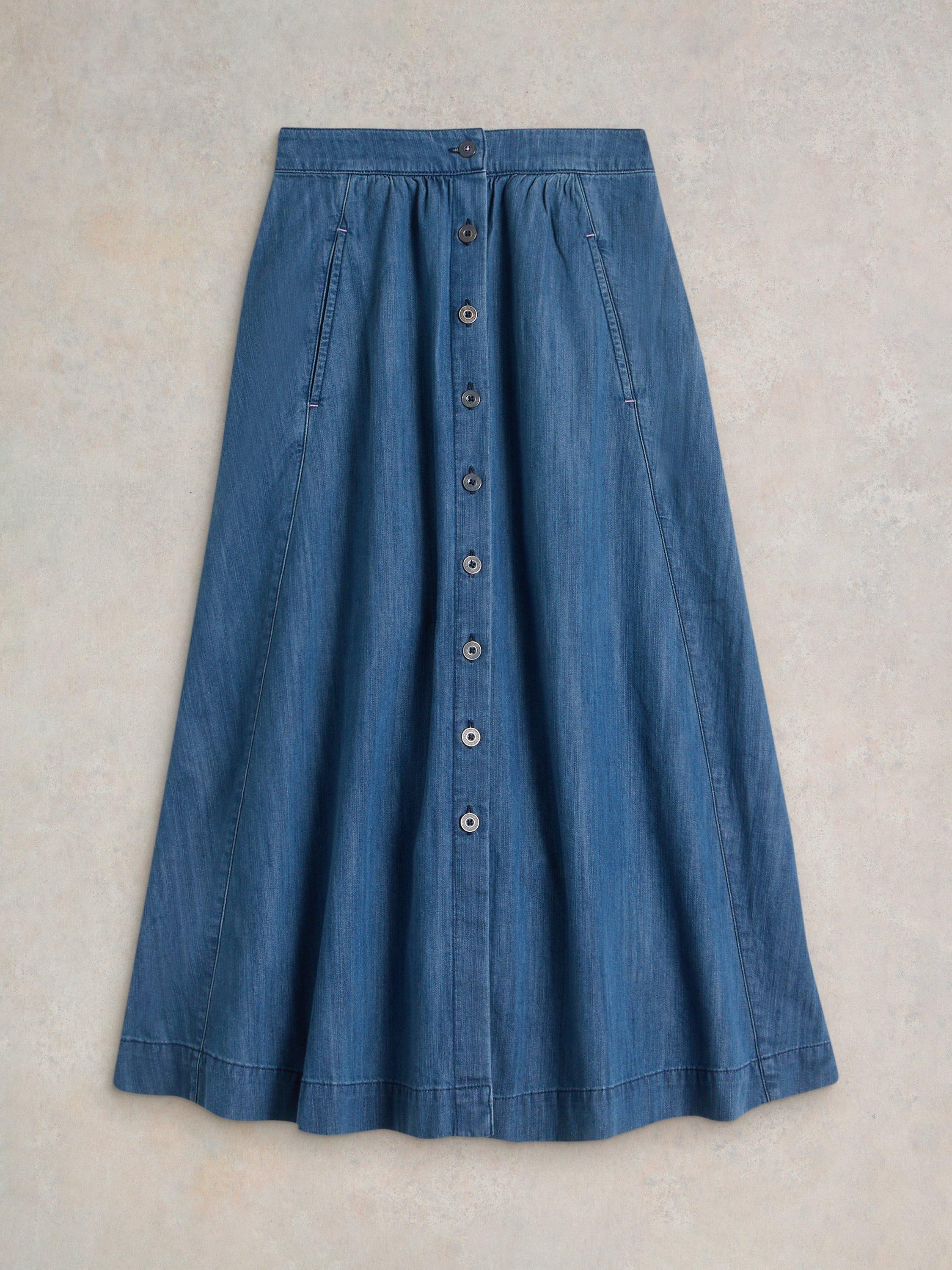 Product image 5 of 6, which shows White Stuff Heather Pure Organic Cotton Denim Skirt, Mid Blue, 10