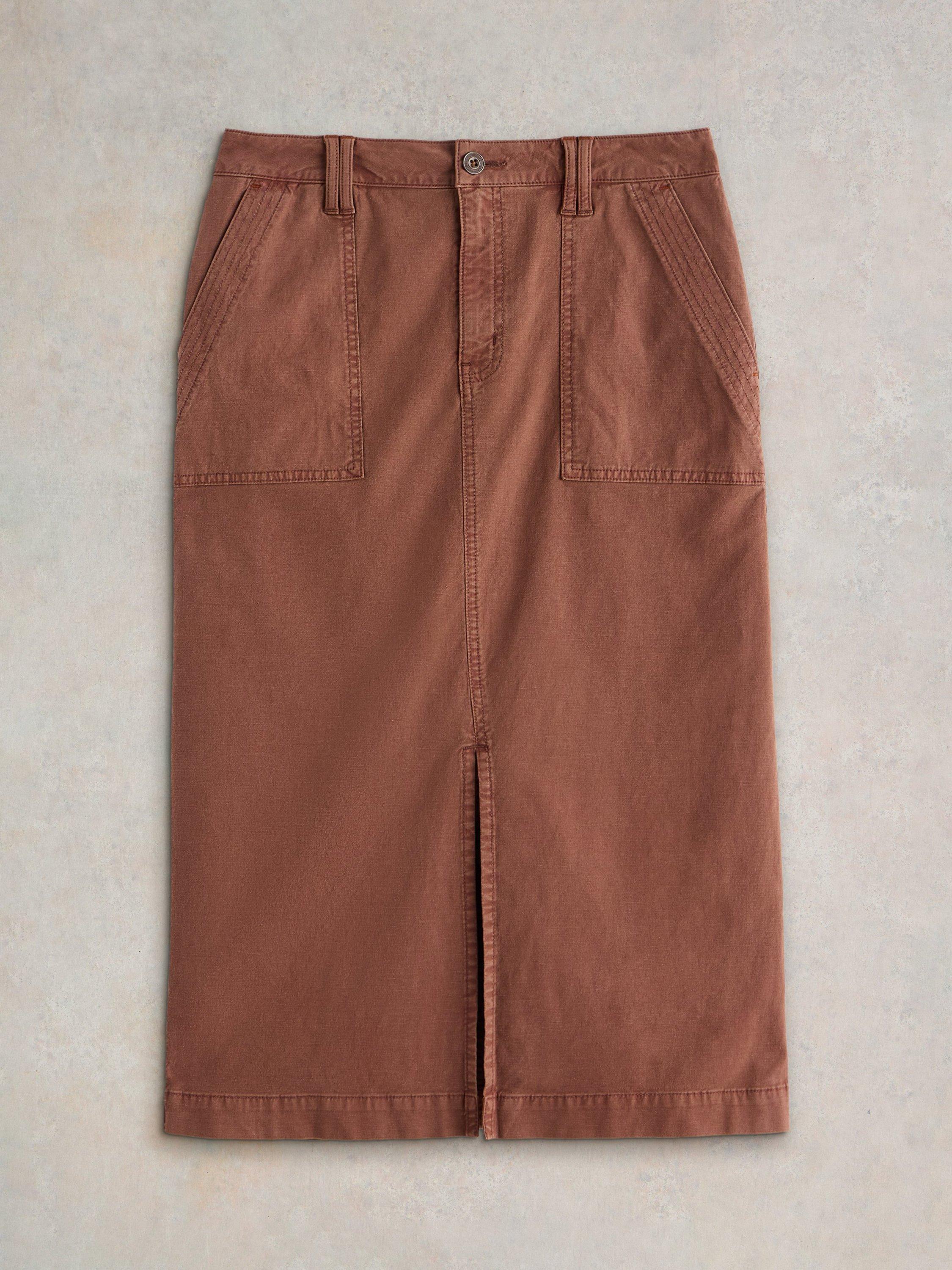 Product image 5 of 6, which shows White Stuff Maren Organic Cotton Rich Midi Skirt, Dark Tan, 8