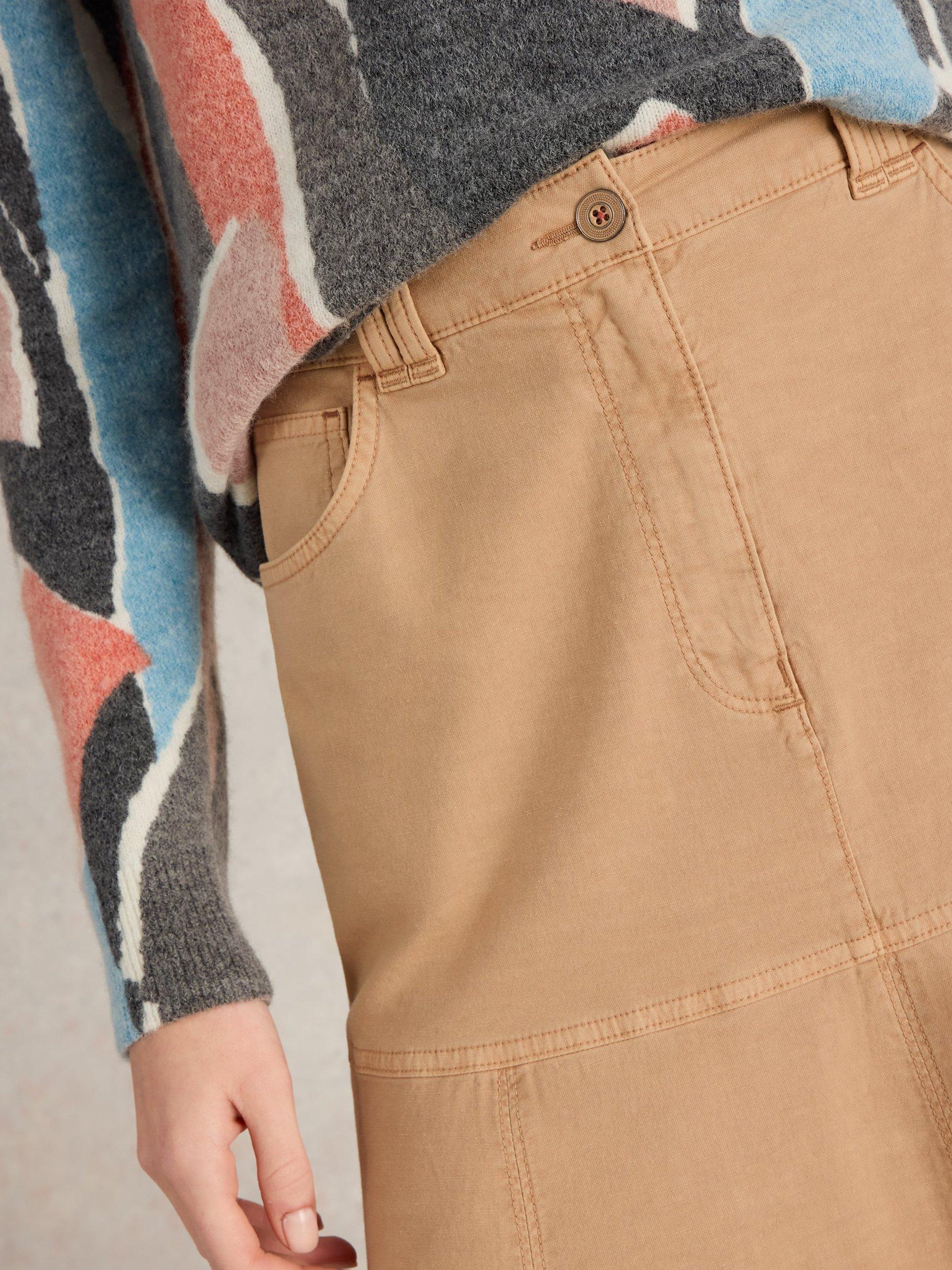 Product image 3 of 6, which shows White Stuff Quinn Organic Cotton Rich Midi Skirt, Dark Natural, 6