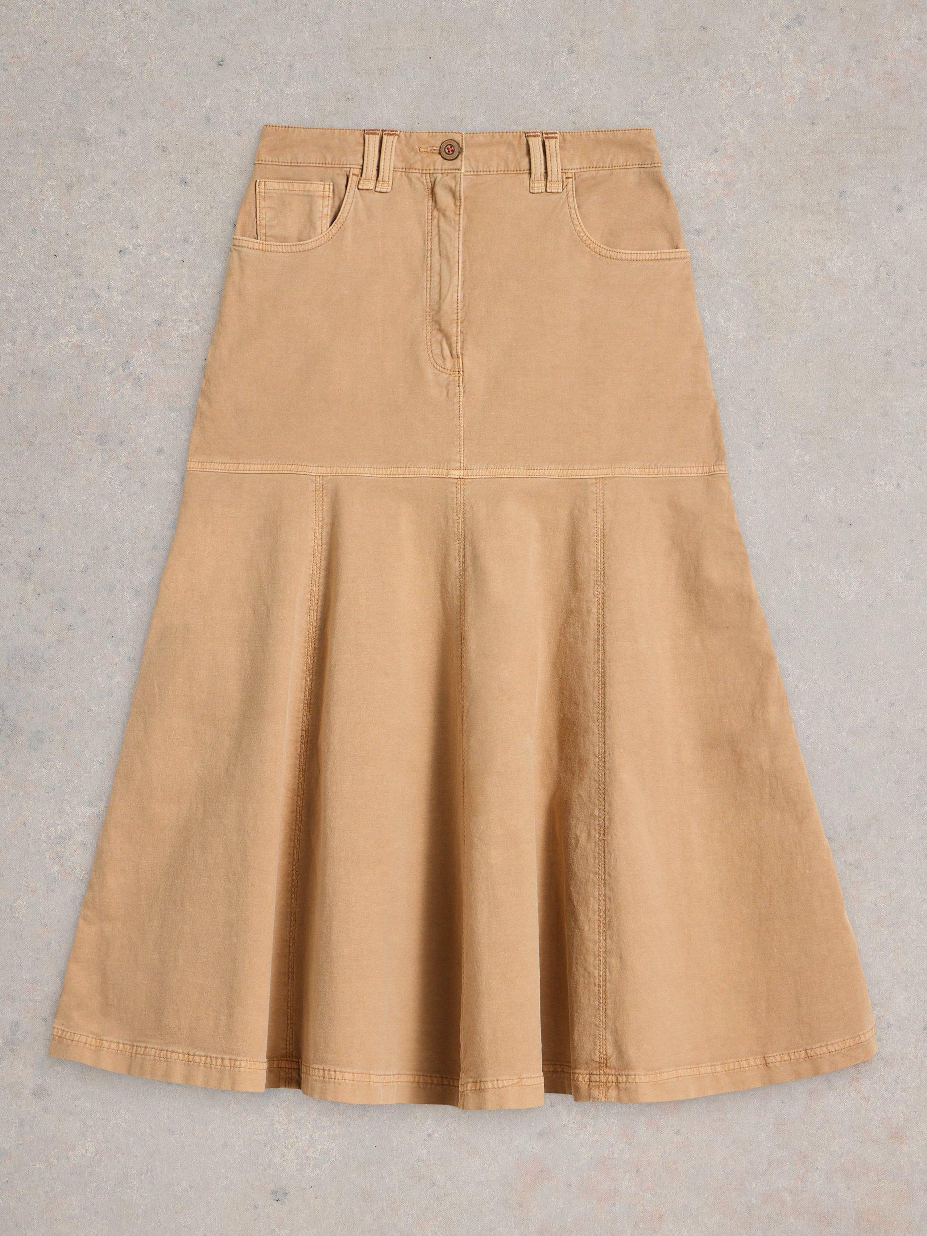 Product image 5 of 6, which shows White Stuff Quinn Organic Cotton Rich Midi Skirt, Dark Natural, 6