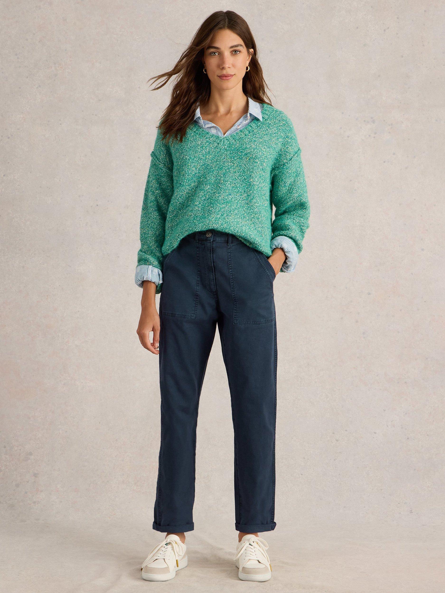 Product image 1 of 6, which shows White Stuff Twister Organic Cotton Rich Chino Trousers, Dark Navy, 6S