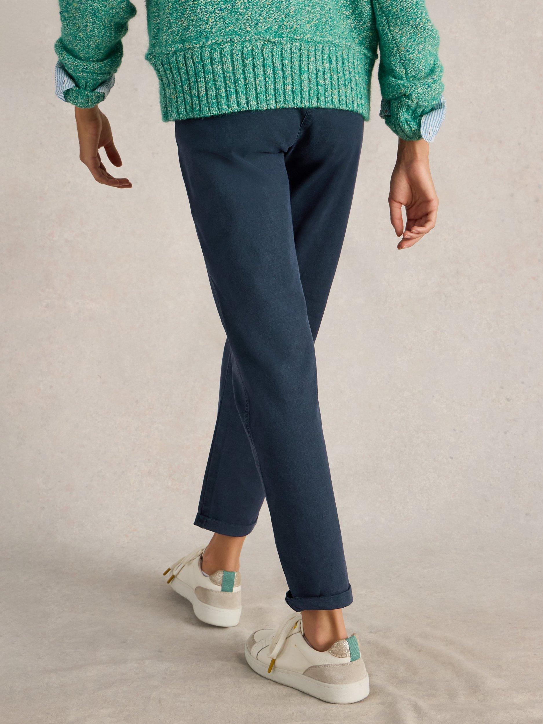 Product image 2 of 6, which shows White Stuff Twister Organic Cotton Rich Chino Trousers, Dark Navy, 6S