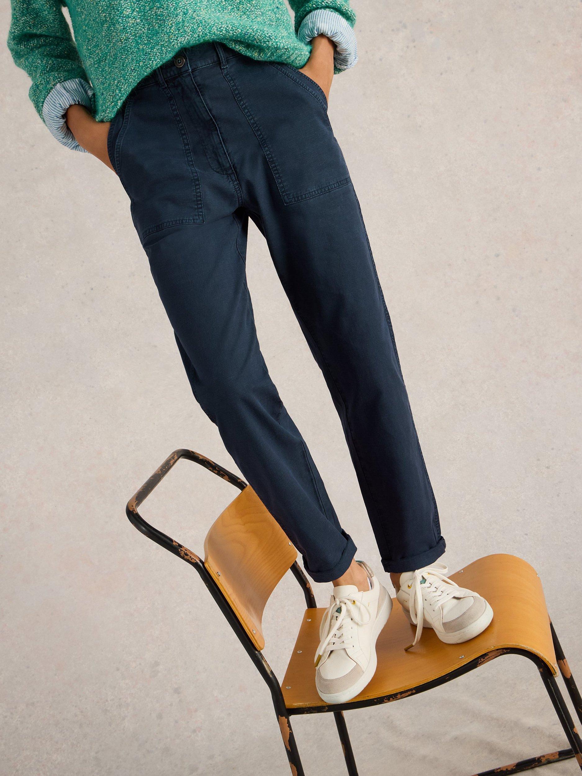 Product image 4 of 6, which shows White Stuff Twister Organic Cotton Rich Chino Trousers, Dark Navy, 6S