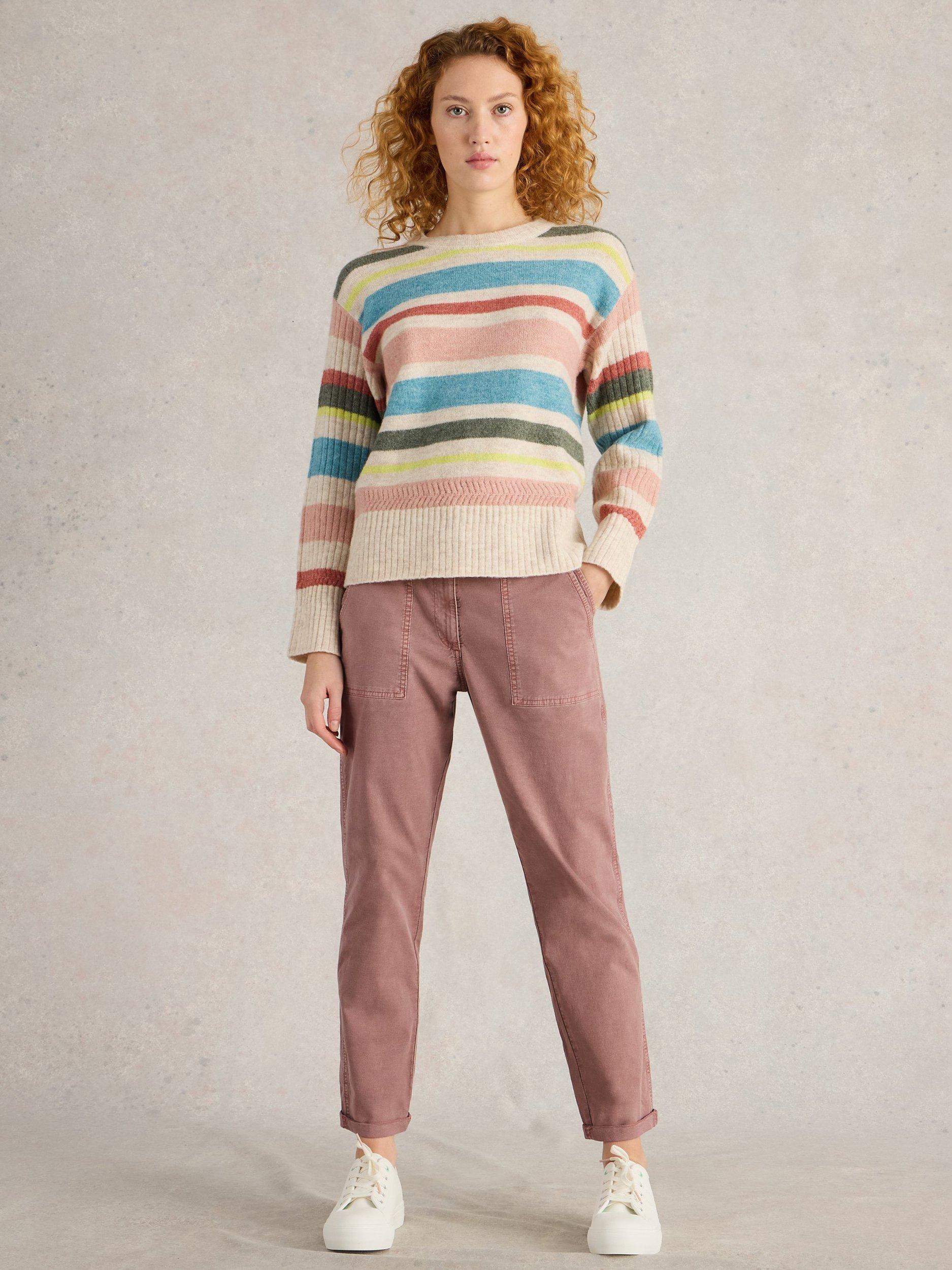 Product image 1 of 6, which shows White Stuff Twister Organic Cotton Rich Chino Trousers, Dusty Pink, 8R