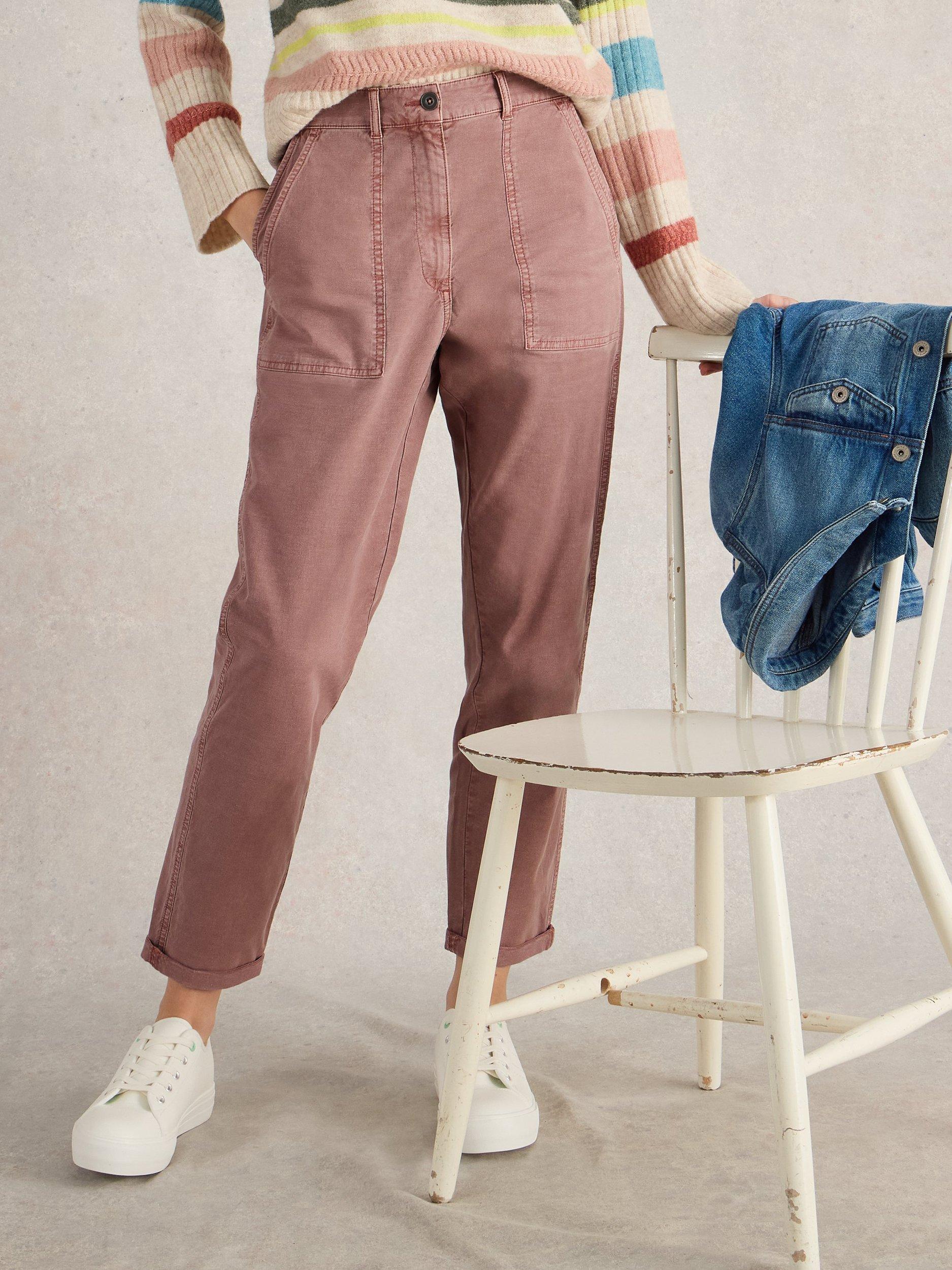 Product image 4 of 6, which shows White Stuff Twister Organic Cotton Rich Chino Trousers, Dusty Pink, 8R