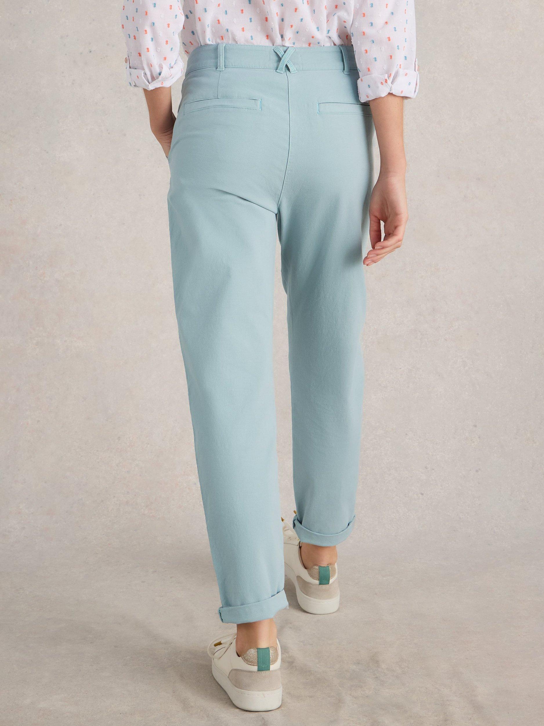 Product image 2 of 6, which shows White Stuff Twister Organic Cotton Rich Chino Trousers, Light Blue, 22R