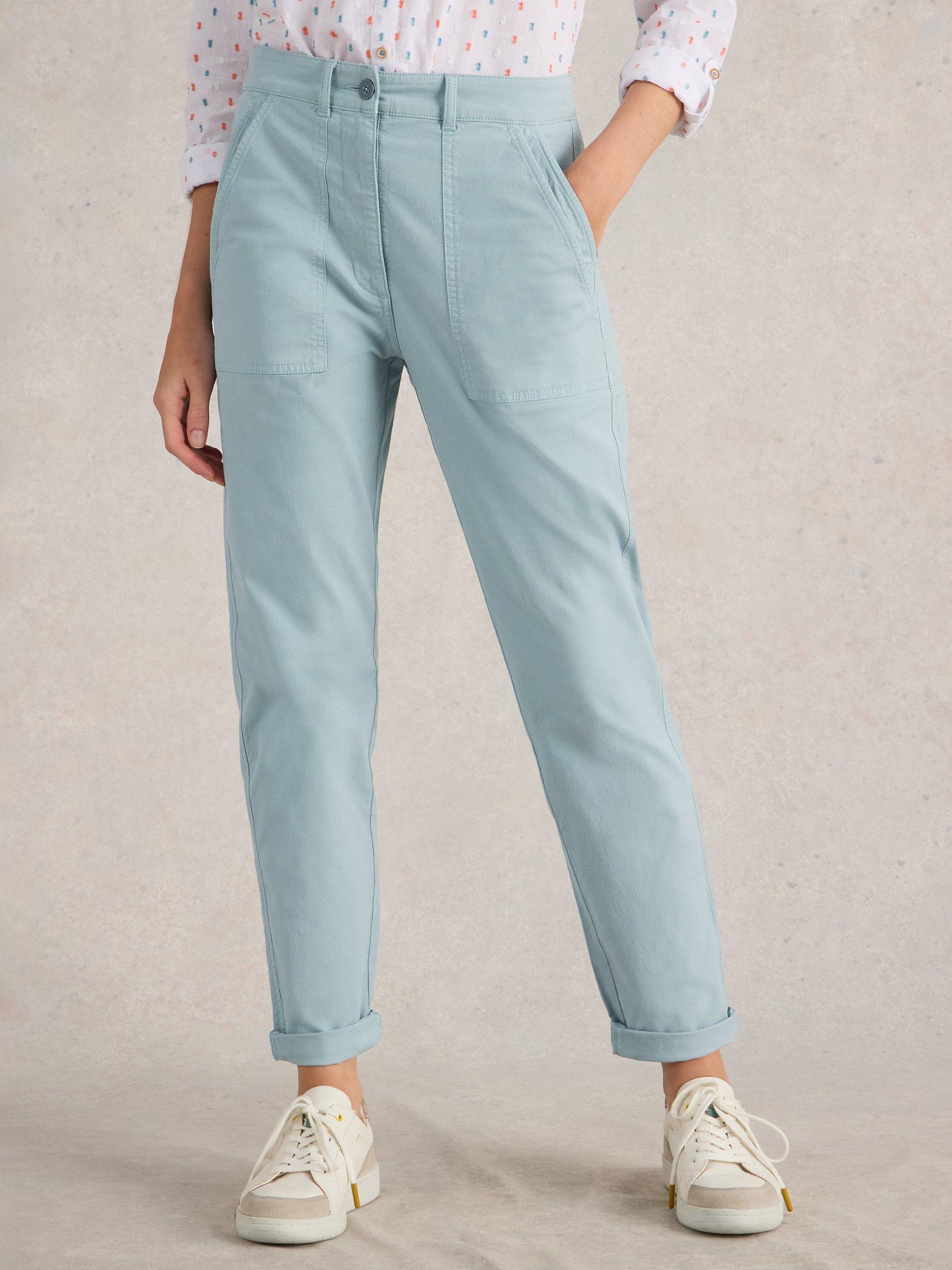 Product image 4 of 6, which shows White Stuff Twister Organic Cotton Rich Chino Trousers, Light Blue, 22R