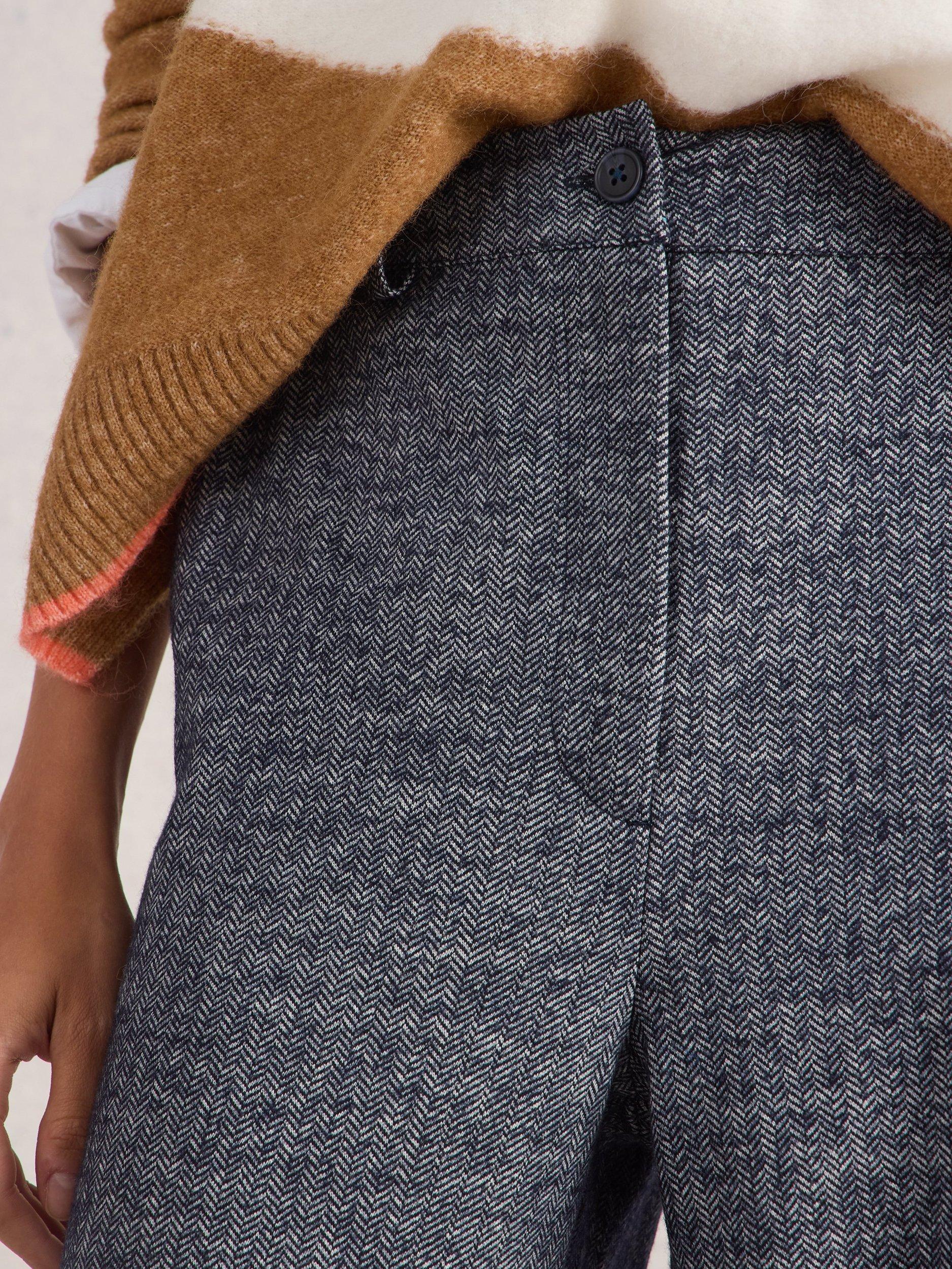 Product image 3 of 6, which shows White Stuff Belle Tweed Wide Leg Trousers, Navy/Multi, 12R