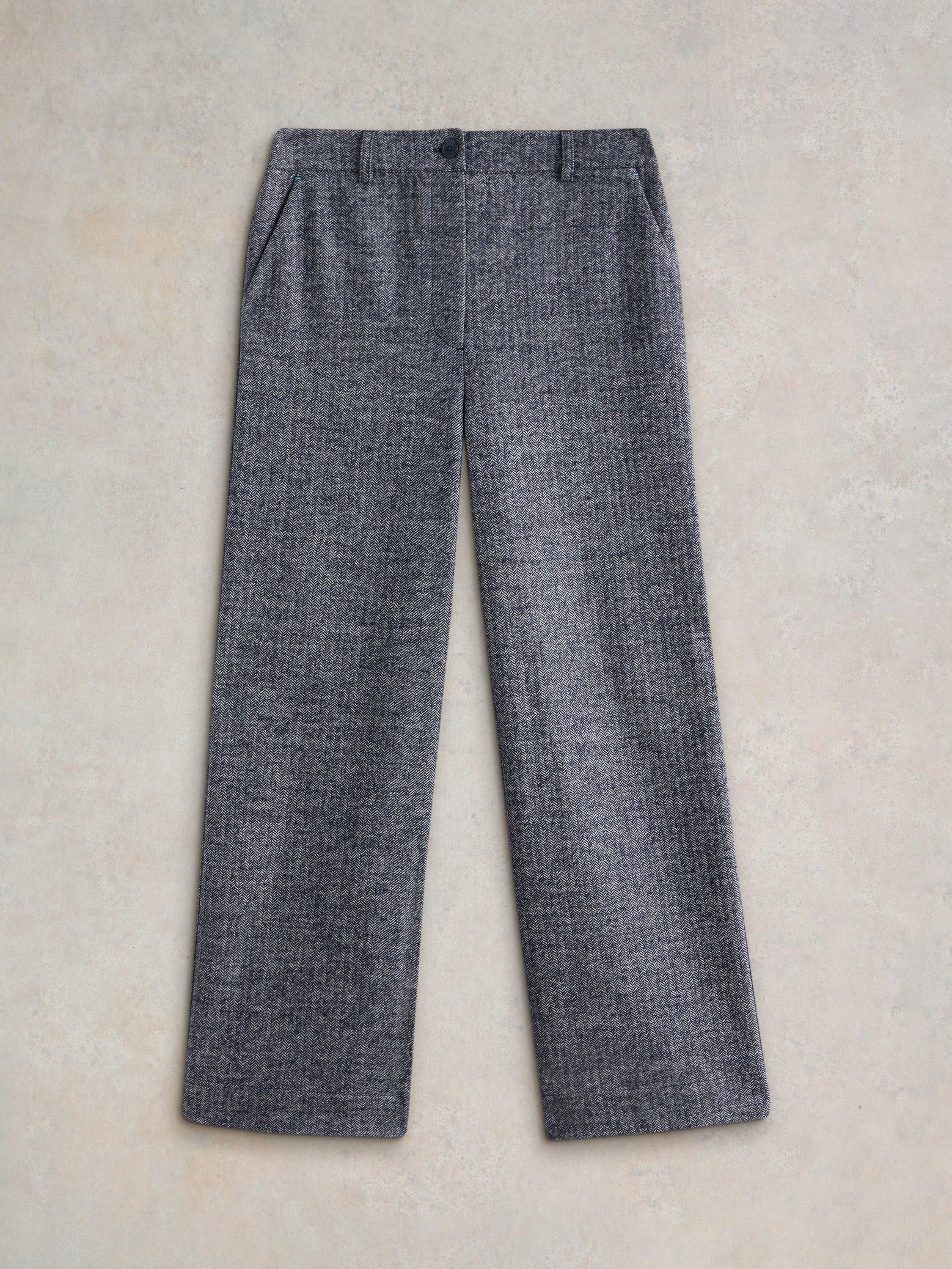 Product image 5 of 6, which shows White Stuff Belle Tweed Wide Leg Trousers, Navy/Multi, 12R