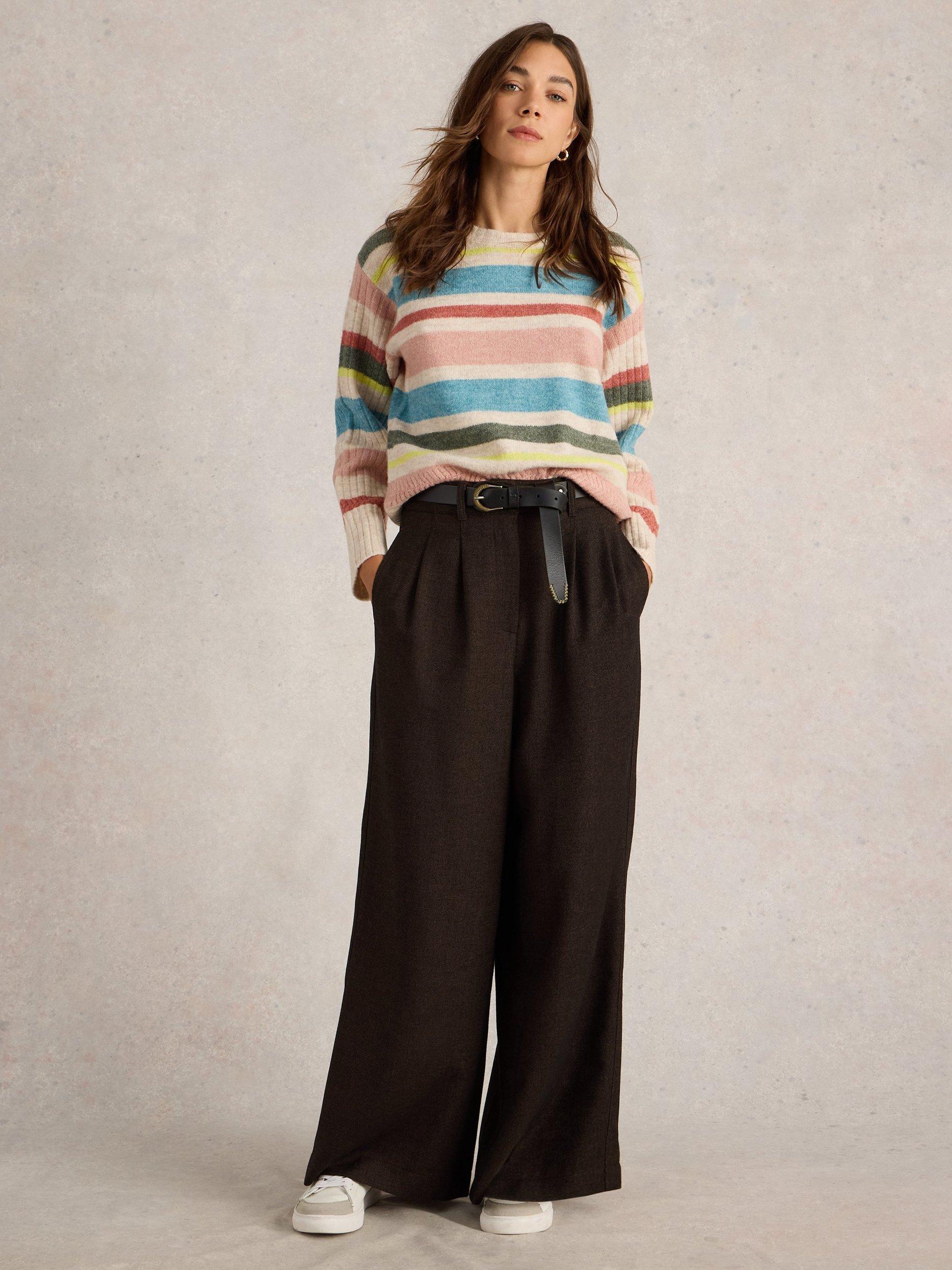 White Stuff Sasha Tweed Wide Leg Trousers, Brown