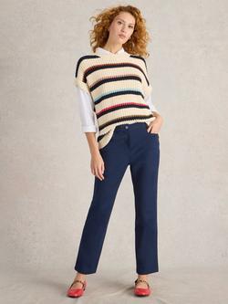 White Stuff Savannah Organic Cotton Rich Tailored Trousers, Dark Navy, Dark Navy